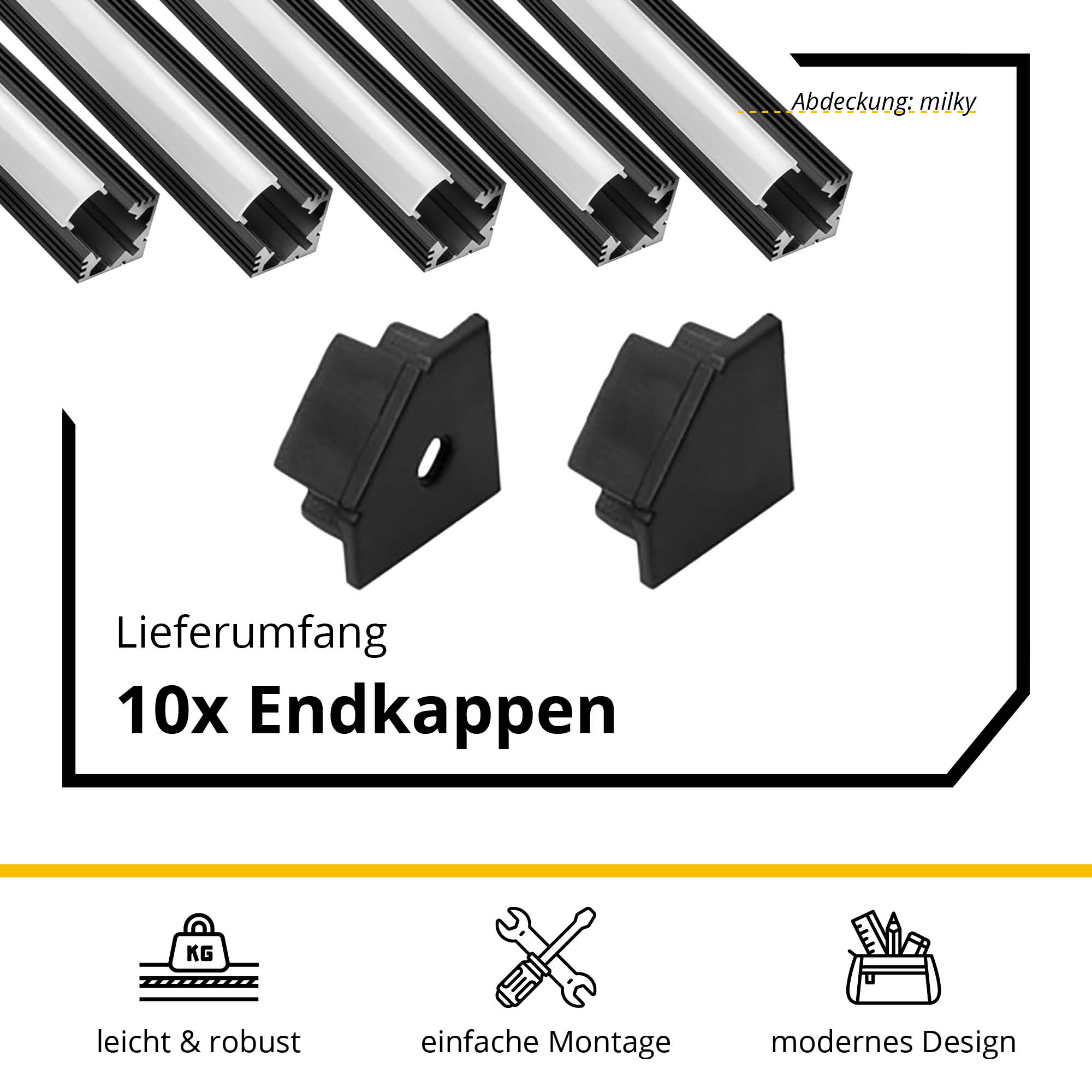 5x A19 LED Profil 2m - Schwarz inkl. Abdeckung milky, Halter & Endkappen 5x A19 LED Profil 2m - Schwarz inkl. Abdeckung milky, Halter & Endkappen