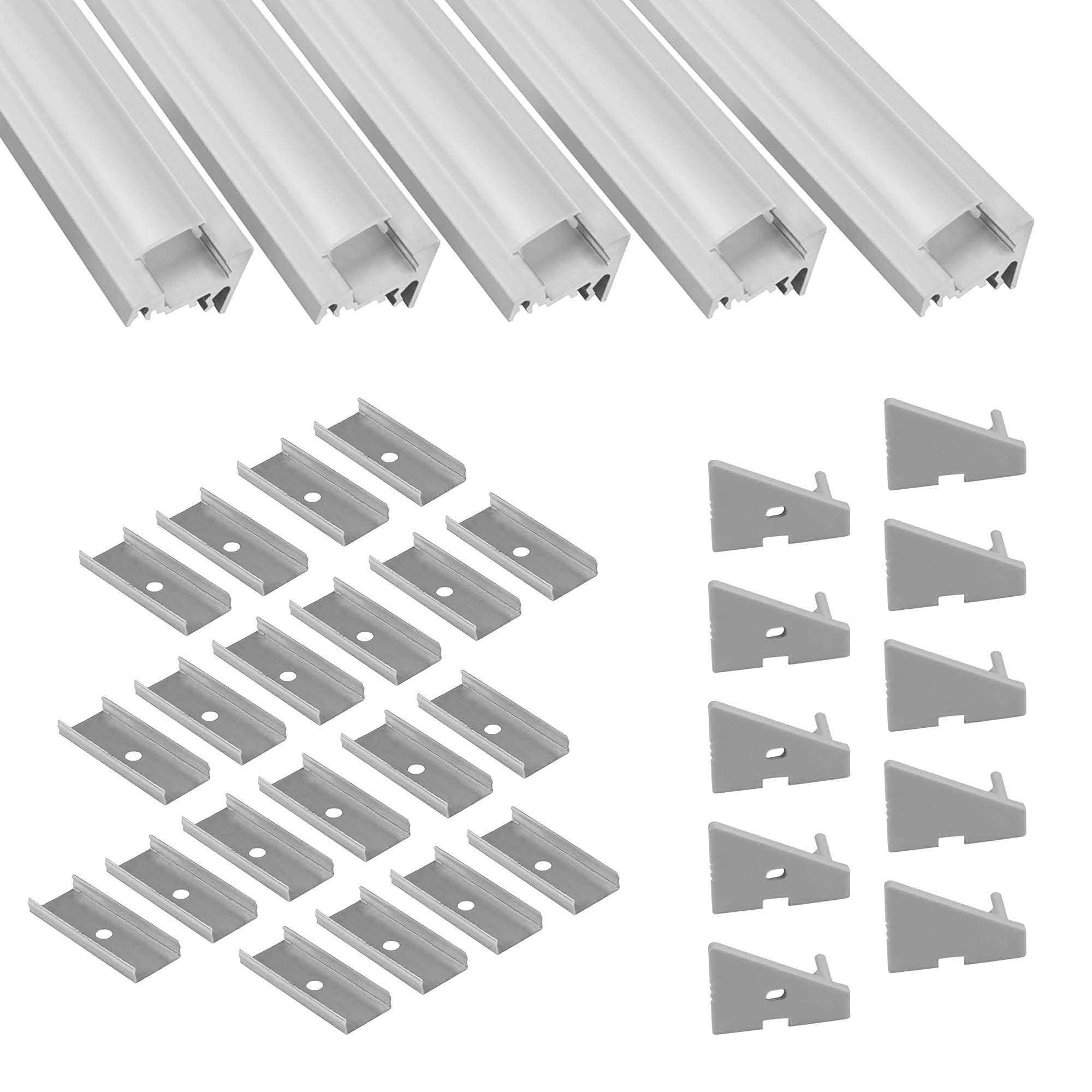 5x A20 LED Profil 2m - Silber inkl. Abdeckung milky, Halter & Endkappen 5x A20 LED Profil 2m - Silber inkl. Abdeckung milky, Halter & Endkappen