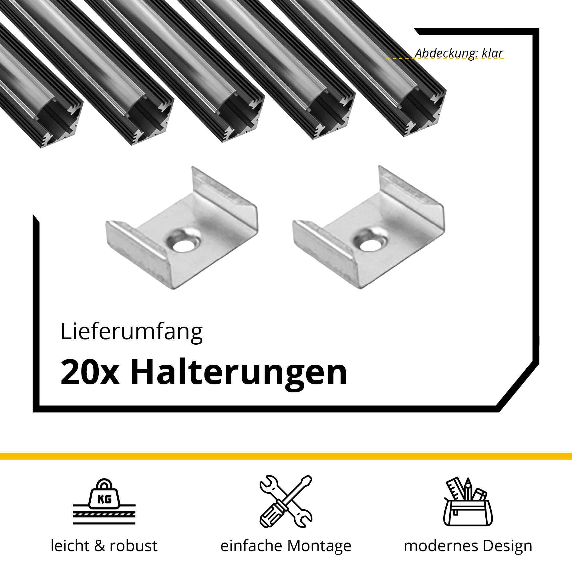 5x A19 LED Profil 2m - Schwarz inkl. Abdeckung klar, Halter & Endkappen 5x A19 LED Profil 2m - Schwarz inkl. Abdeckung klar, Halter & Endkappen