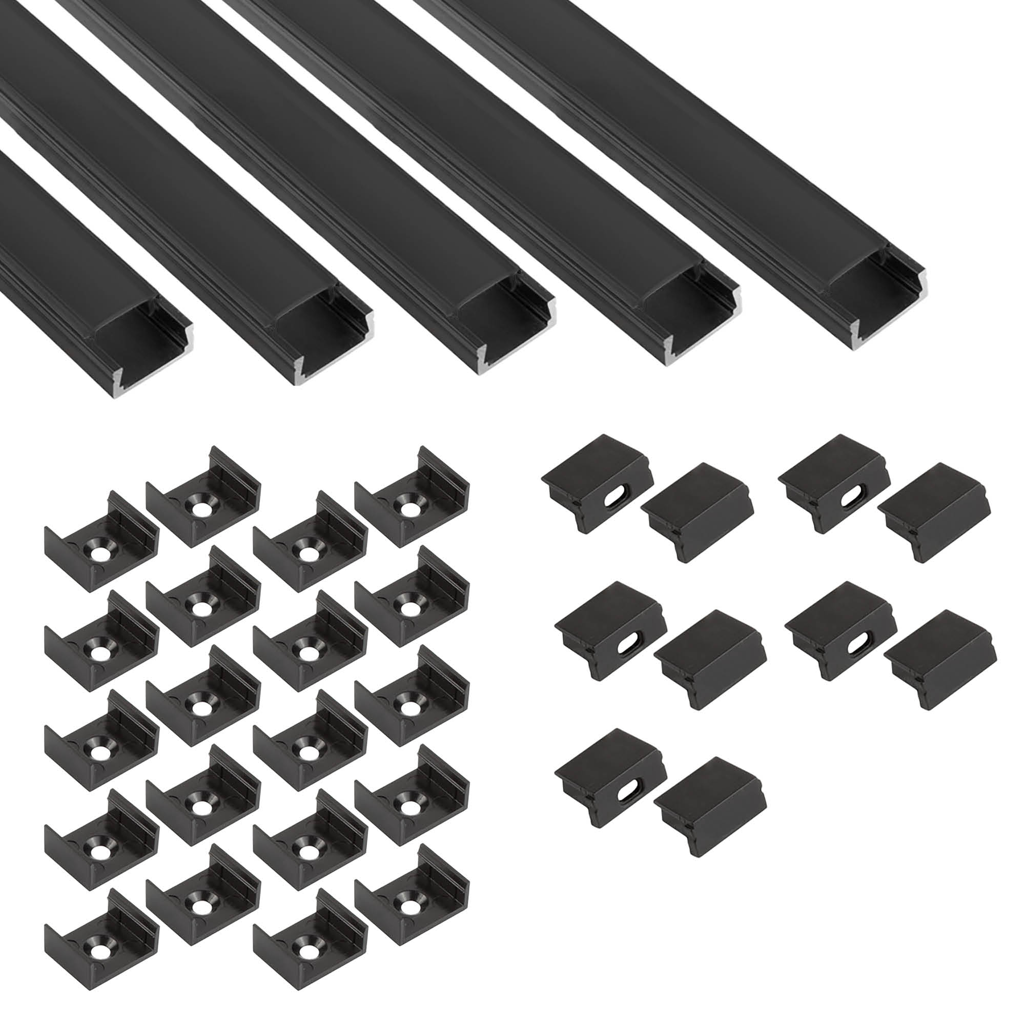 5x A15 LED Profil 2m - Schwarz inkl. Abdeckung schwarz, Halter & Endkappen