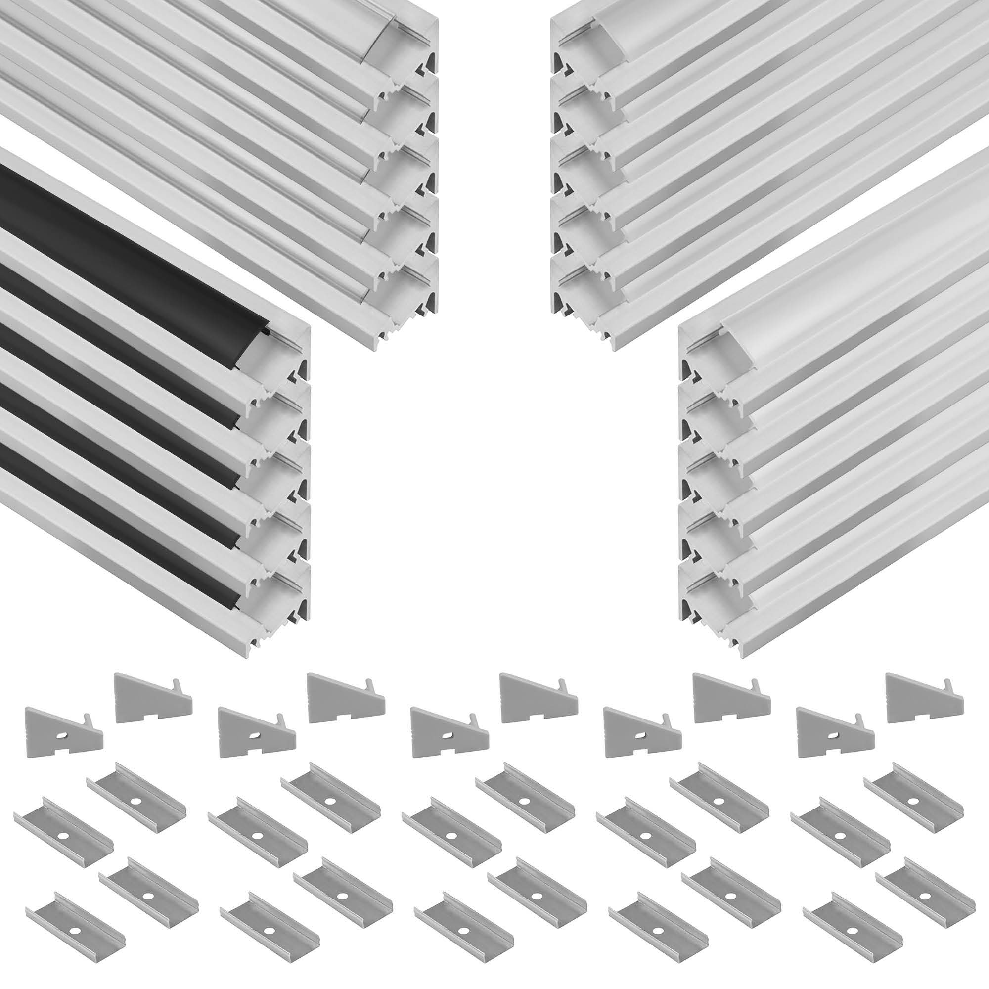 5x A20 LED Profil 2m - Silber inkl. Abdeckung, Halter & Endkappen 5x A20 LED Profil 2m - Silber inkl. Abdeckung, Halter & Endkappen