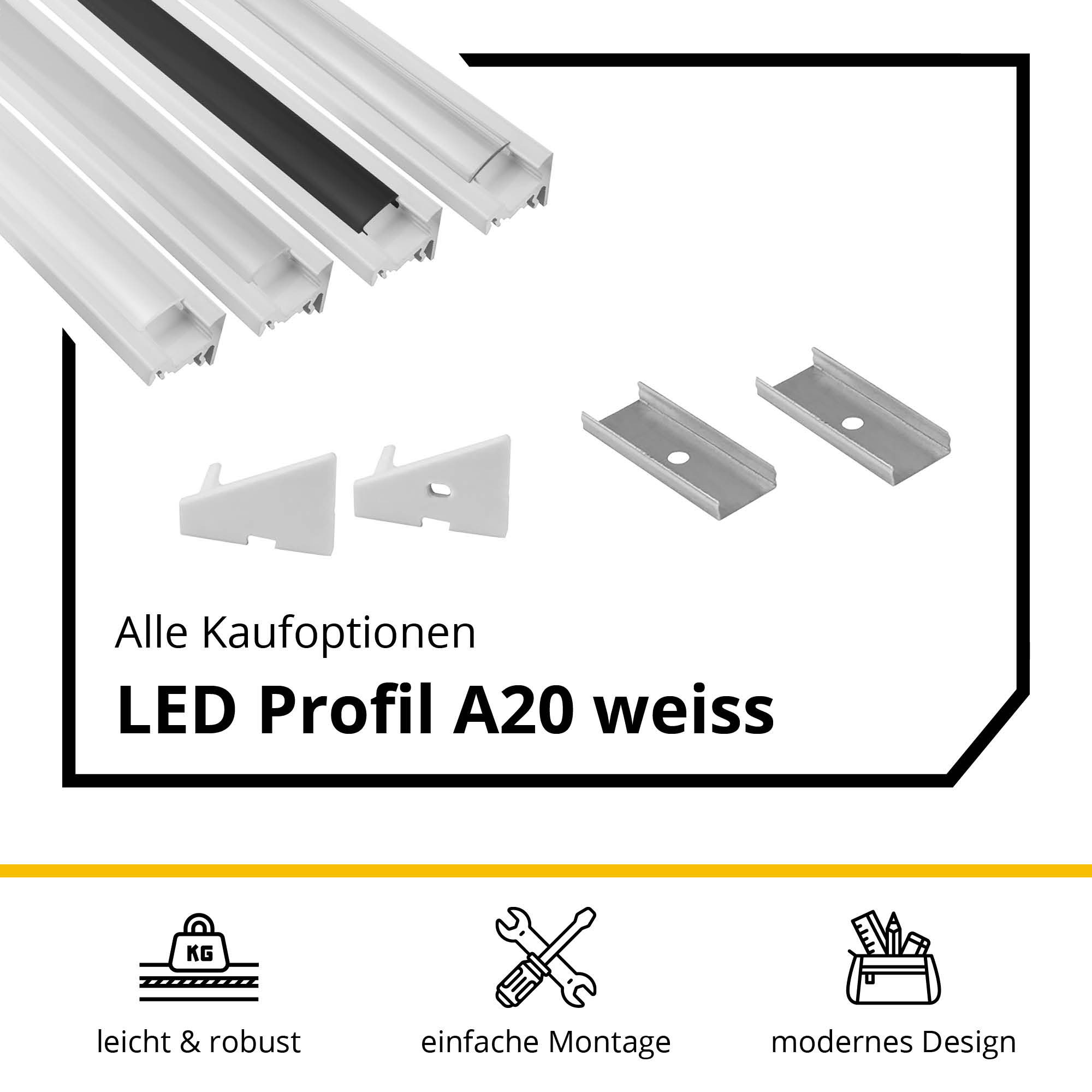 A20 LED Aluprofil Weiss Eckprofil 30° 2m milky