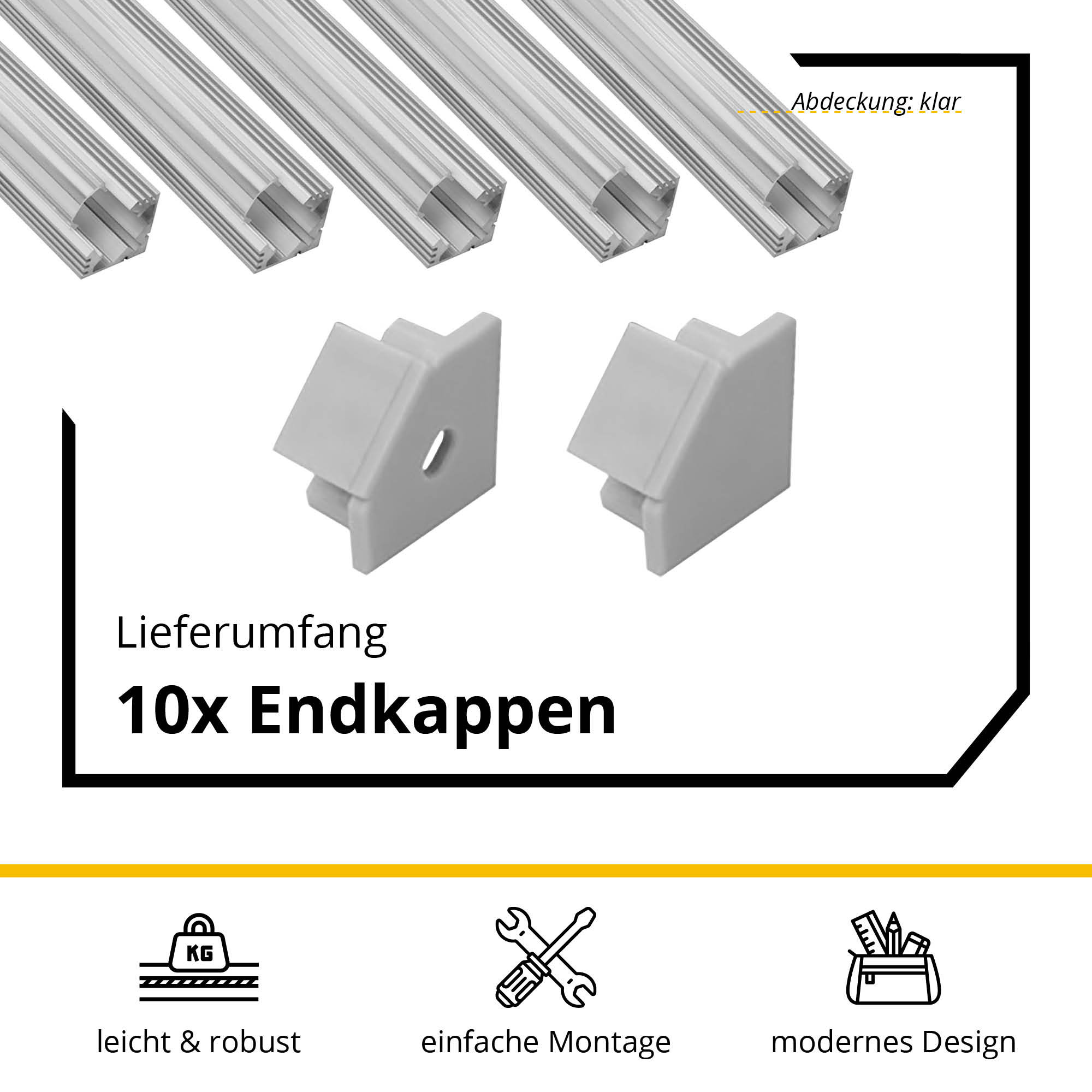 5x A19 LED Profil 2m - Silber inkl. Abdeckung klar, Halter & Endkappen 5x A19 LED Profil 2m - Silber inkl. Abdeckung klar, Halter & Endkappen