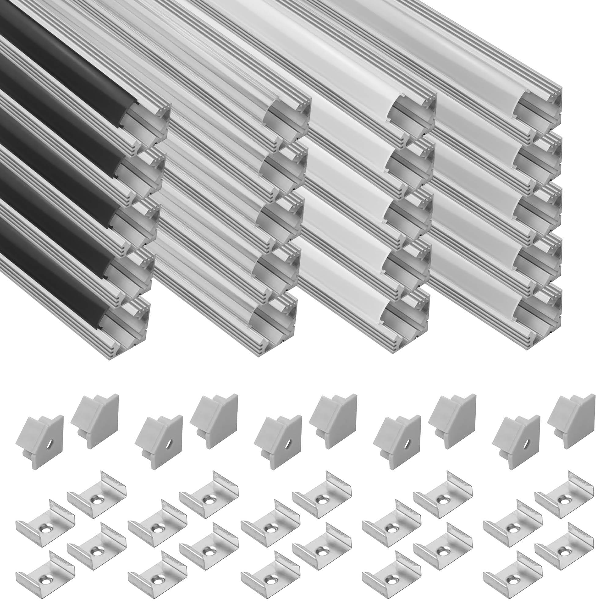 5x A19 LED Profil 2m - Silber inkl. Abdeckung, Halter & Endkappen 5x A19 LED Profil 2m - Silber inkl. Abdeckung, Halter & Endkappen