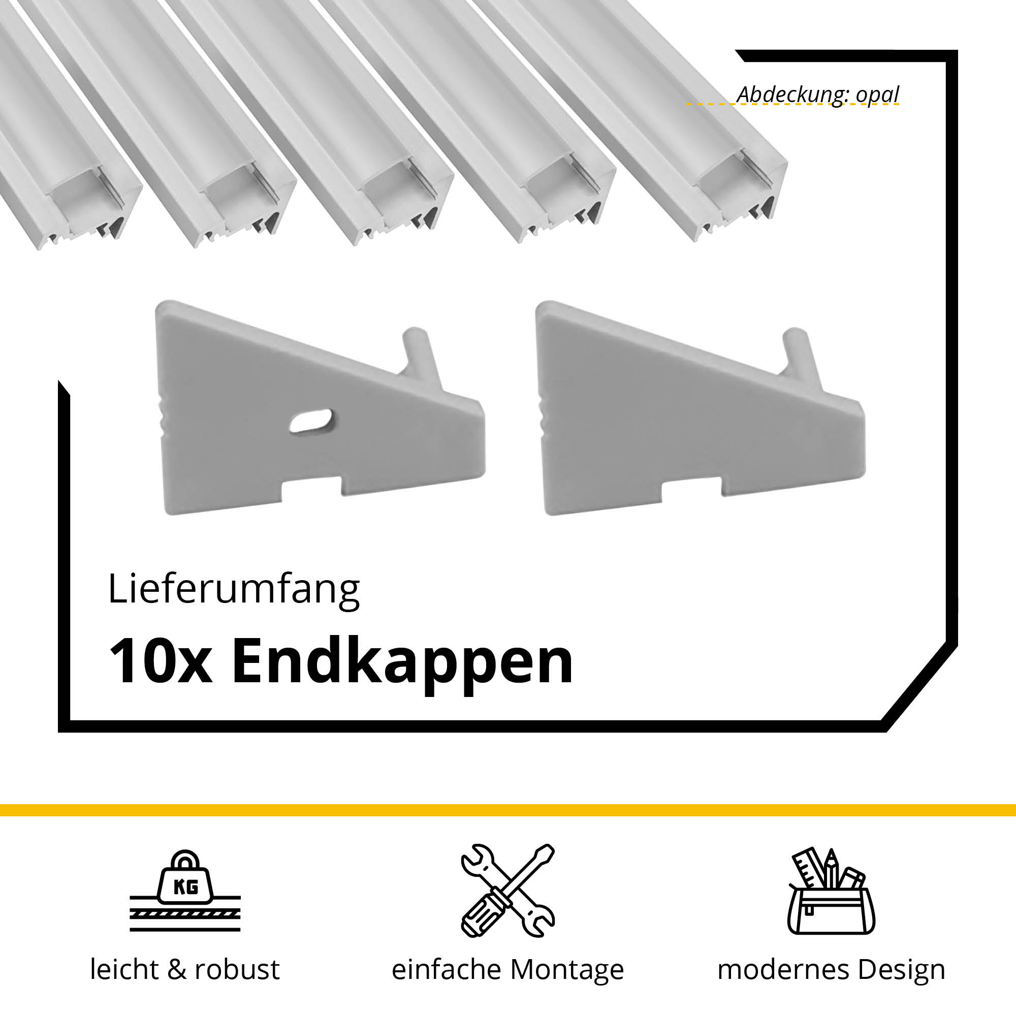 5x A20 LED Profil 2m - Silber inkl. Abdeckung opal, Halter & Endkappen 5x A20 LED Profil 2m - Silber inkl. Abdeckung opal, Halter & Endkappen