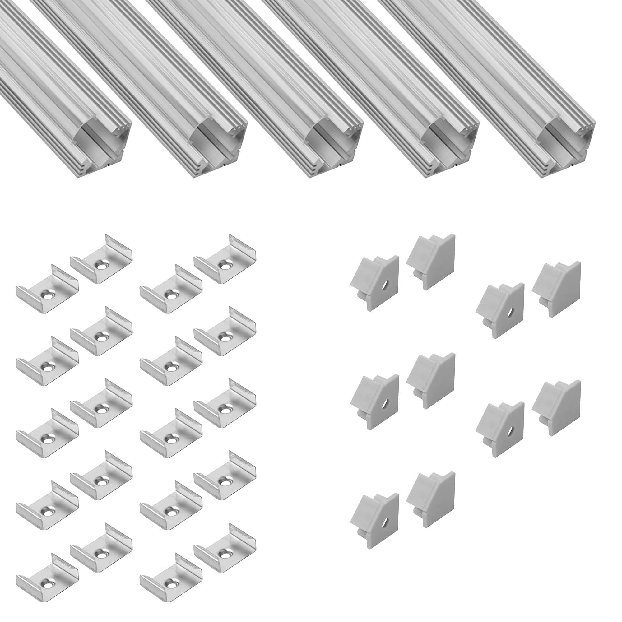 5x A19 LED Profil 2m - Silber inkl. Abdeckung klar, Halter & Endkappen 5x A19 LED Profil 2m - Silber inkl. Abdeckung klar, Halter & Endkappen