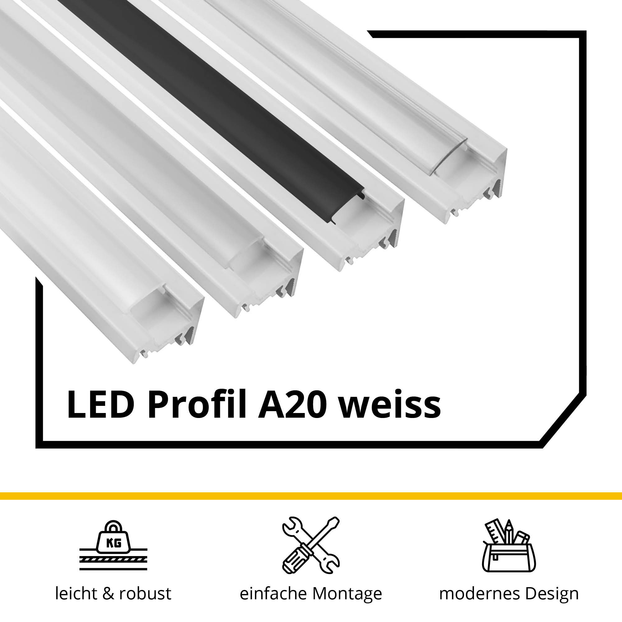 A20 LED Aluprofil Weiss Eckprofil 30° A20 LED Aluprofil Weiss Eckprofil 30° 2x Halter Metall