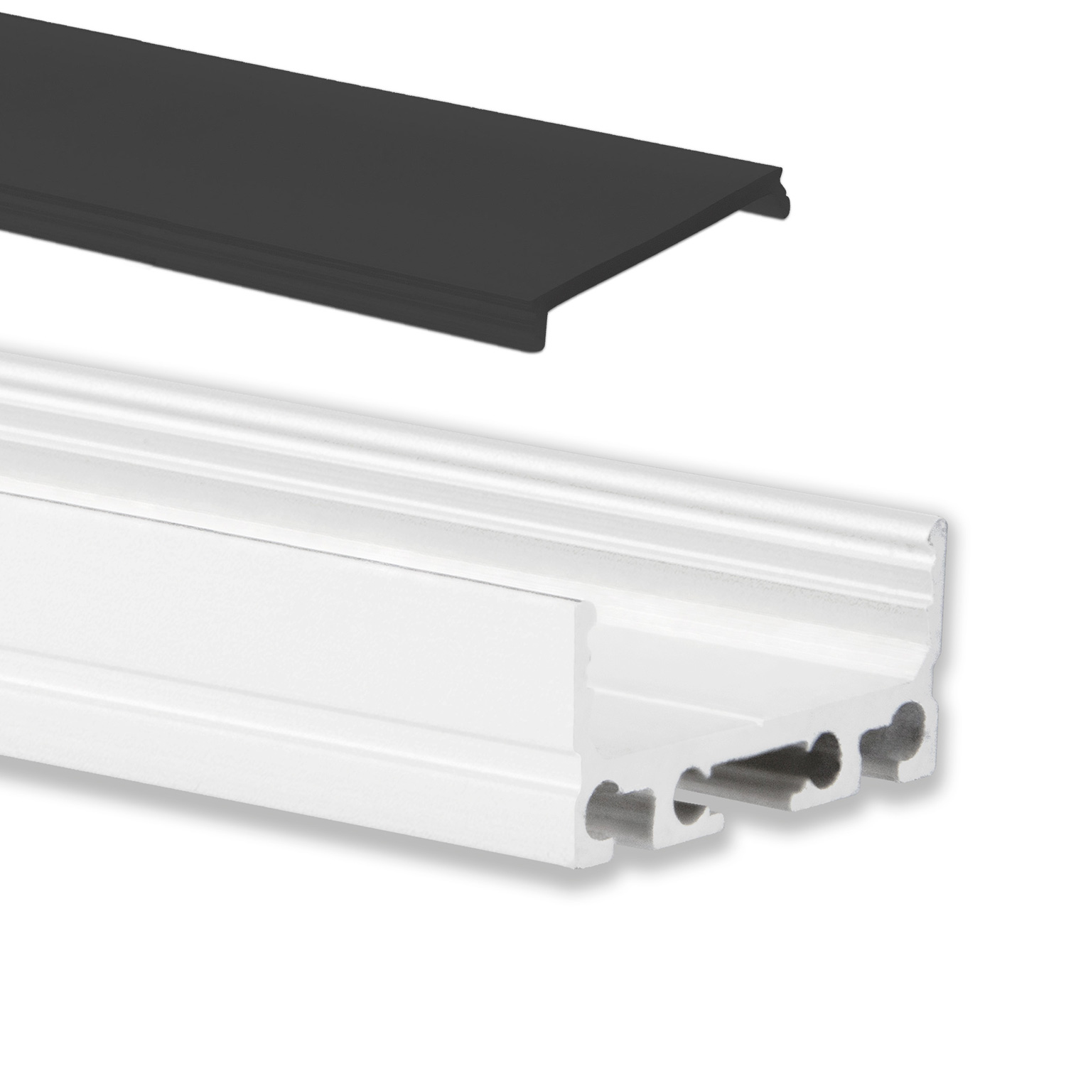 GX-PN4 LED AUFBAU-Profil 200 cm, flach, LED Stripes max. 24mm, weiß RAL 9010 2m Abdeckung schwarz