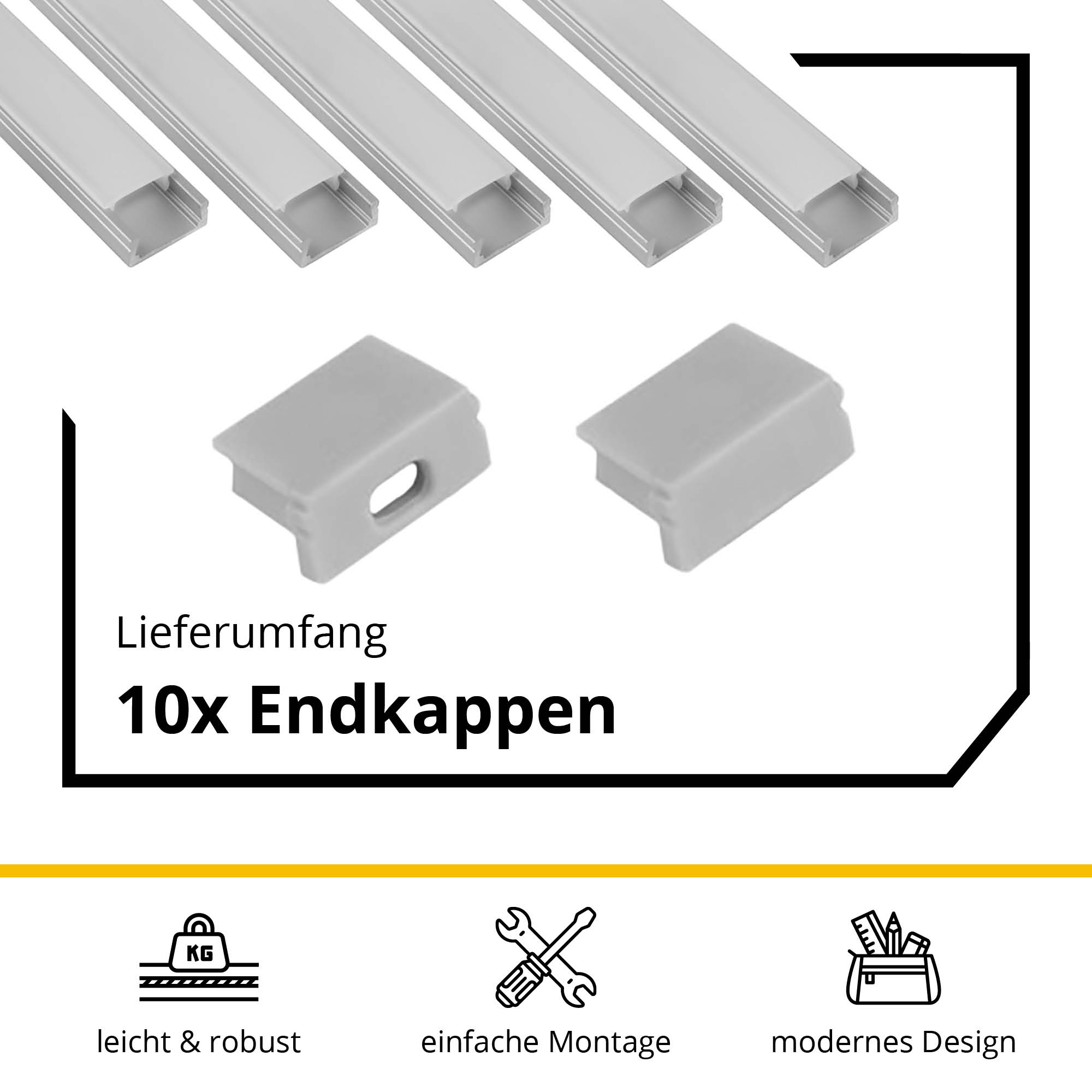 5x A15 LED Profil 2m - Silber inkl. Abdeckung opal, Halter & Endkappen 5x A15 LED Profil 2m - Silber inkl. Abdeckung opal, Halter & Endkappen