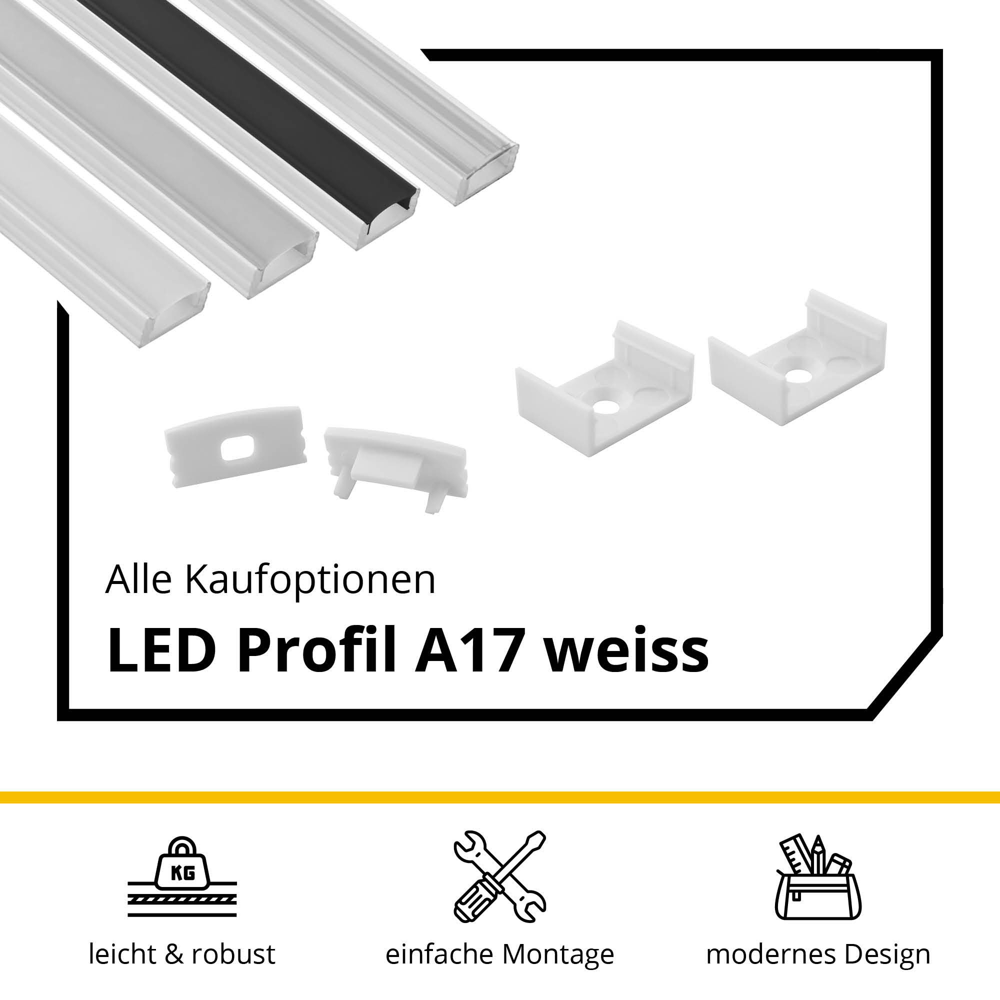 A17 LED Aluprofil Weiss A17 LED Aluprofil Weiss 2x Halter kunststoff
