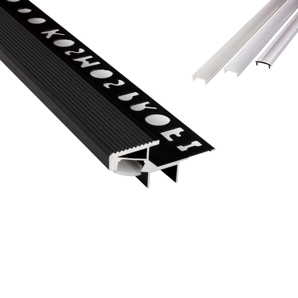 T-40 20° LED Alu Fliesenprofil Treppenprofil Stufen 12mm schwarz 2m opal