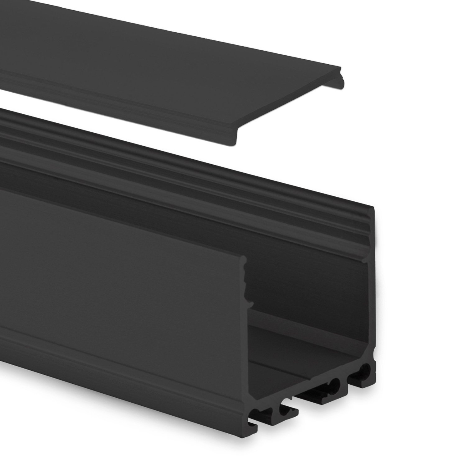 GX-PN6n LED AUFBAU-Profil 200 cm, hoch, LED Stripes max. 24 mm, schwarz RAL 9005 2m Abdeckung schwarz