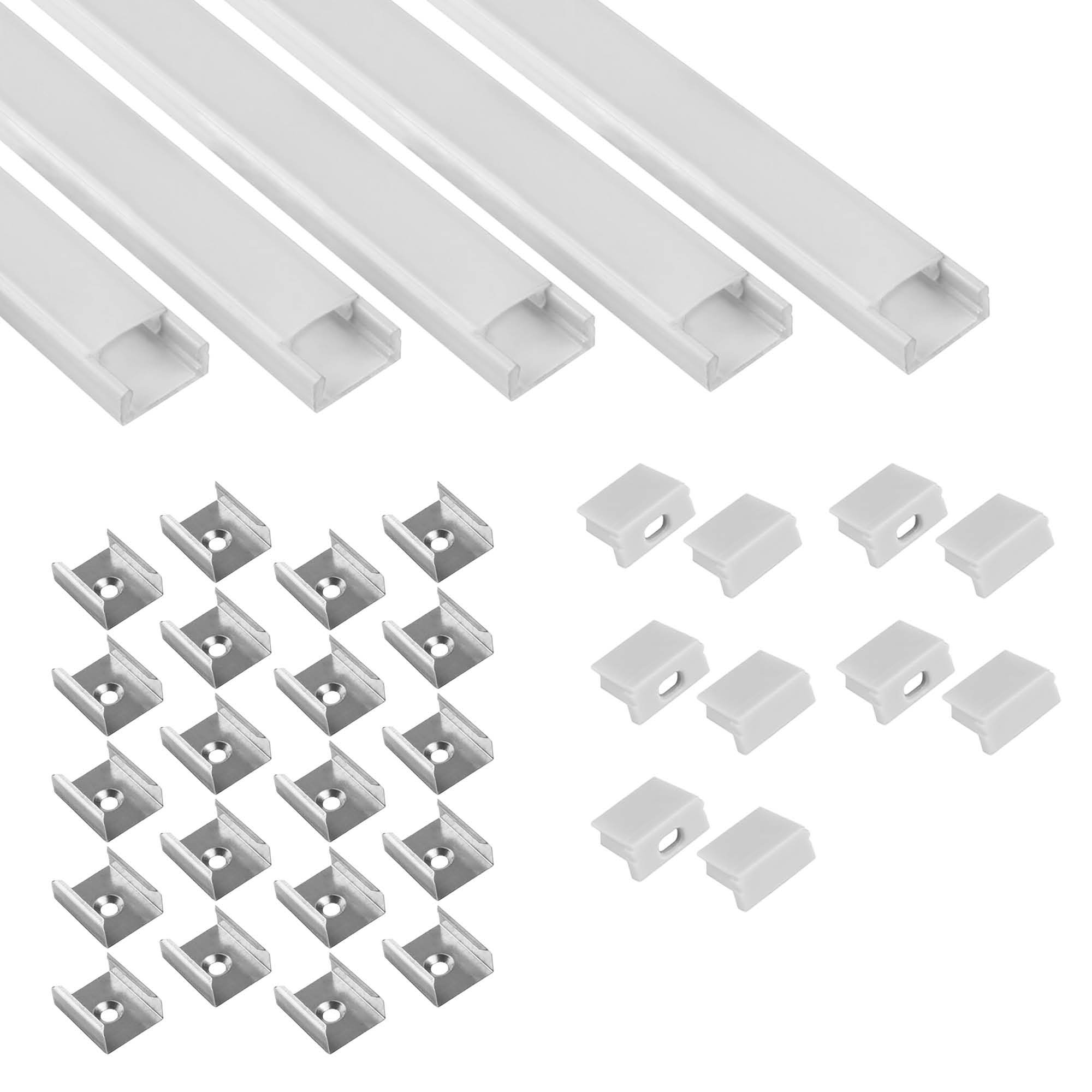 5x A15 LED Profil 2m - Weiss inkl. Abdeckung milky, Halter & Endkappen 5x A15 LED Profil 2m - Weiss inkl. Abdeckung milky, Halter & Endkappen
