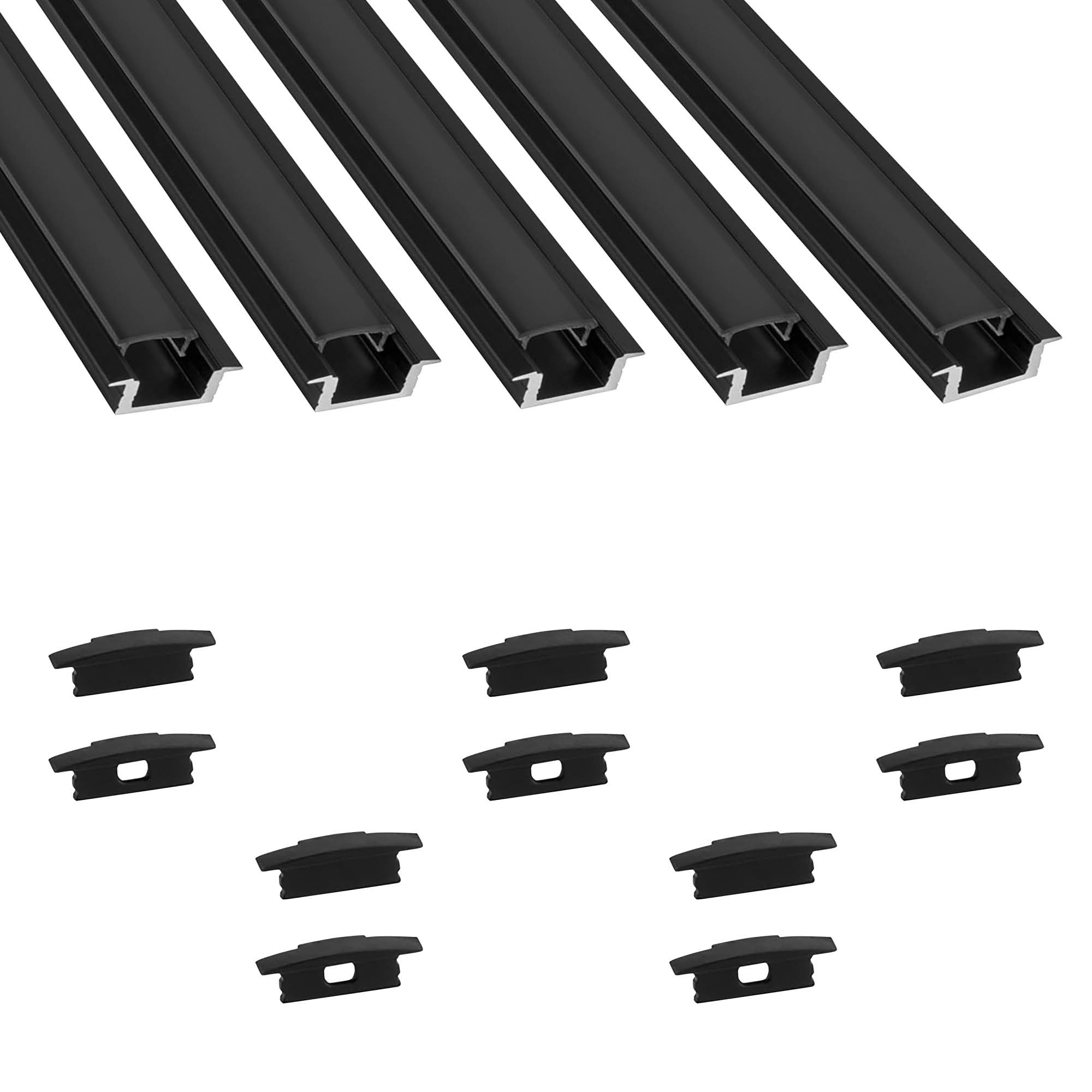 5x A25 LED Profil 2m - Schwarz inkl. Abdeckung schwarz & Endkappen