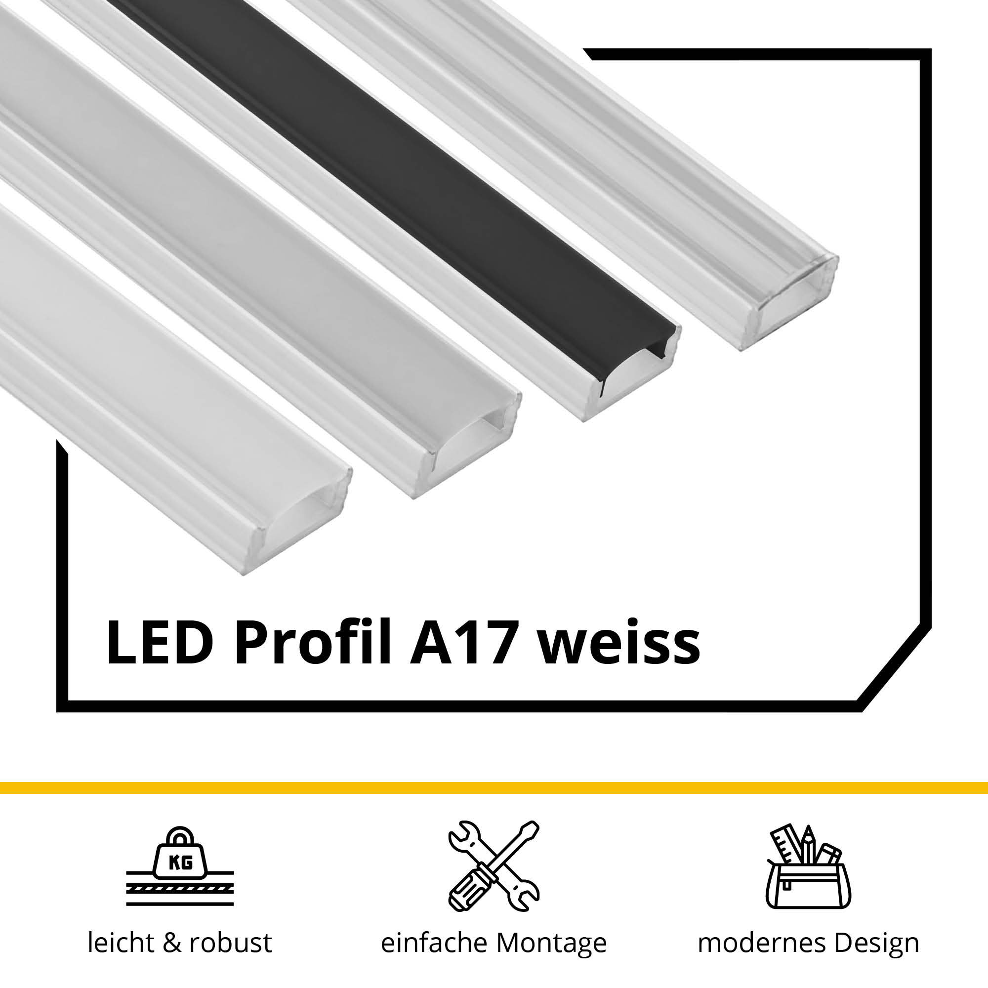 A17 LED Aluprofil Weiss A17 LED Aluprofil Weiss 2x Halter kunststoff