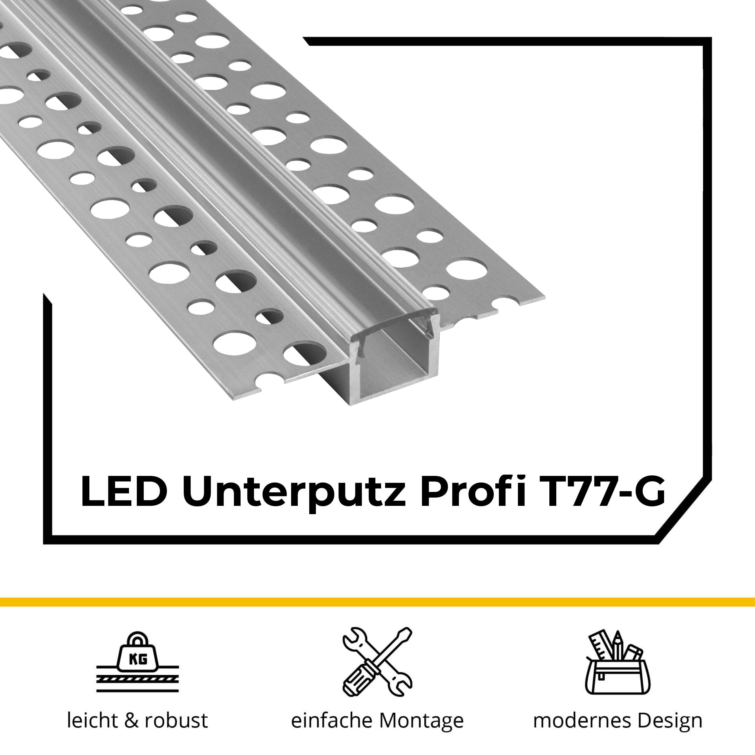 T77 LED Alu Unterputz Profil Trockenbau 10mm silber T77 LED Alu Unterputz Profil Trockenbau 11mm silber 2m klar