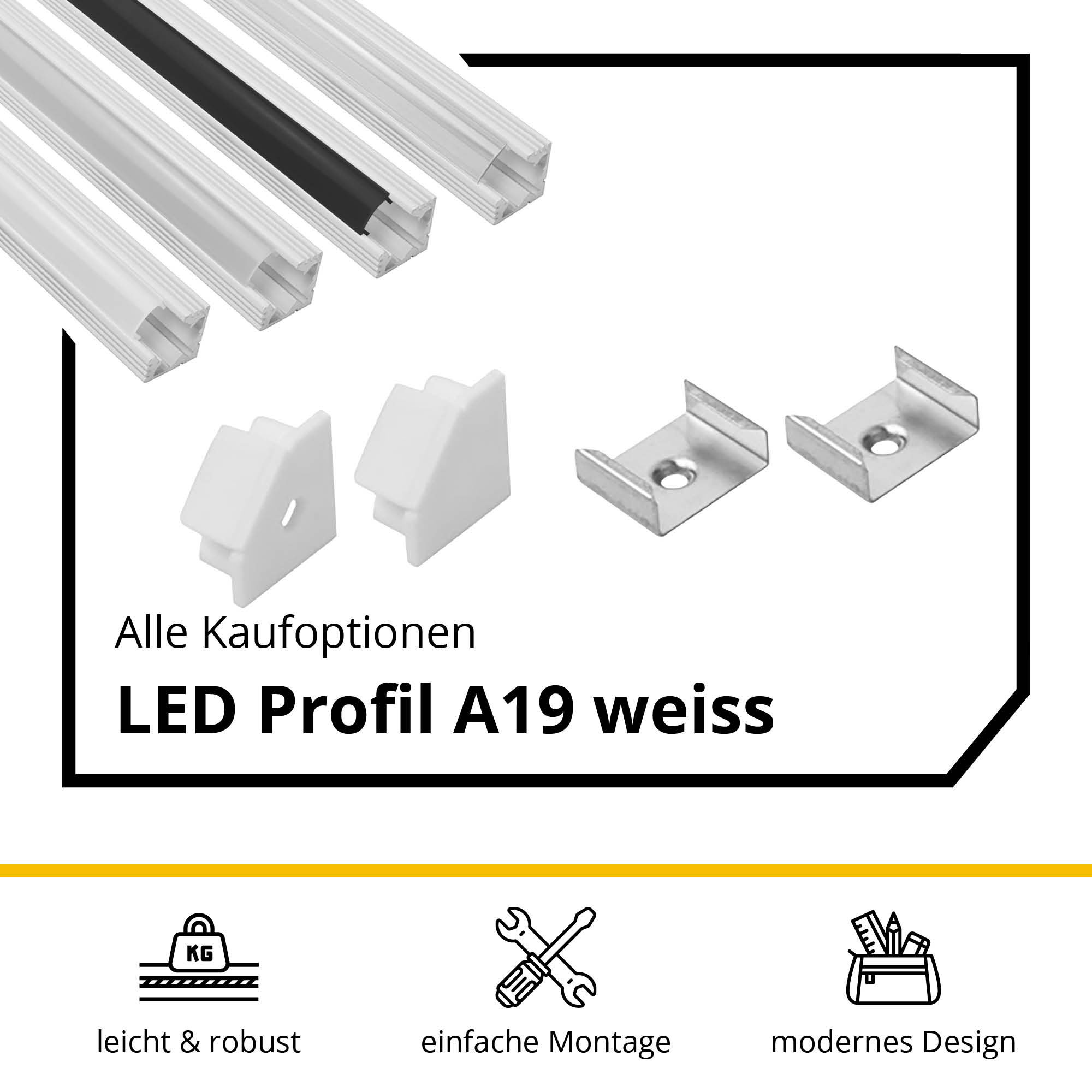 A19 LED Aluprofil Weiss Eckprofil 90° 2m milky