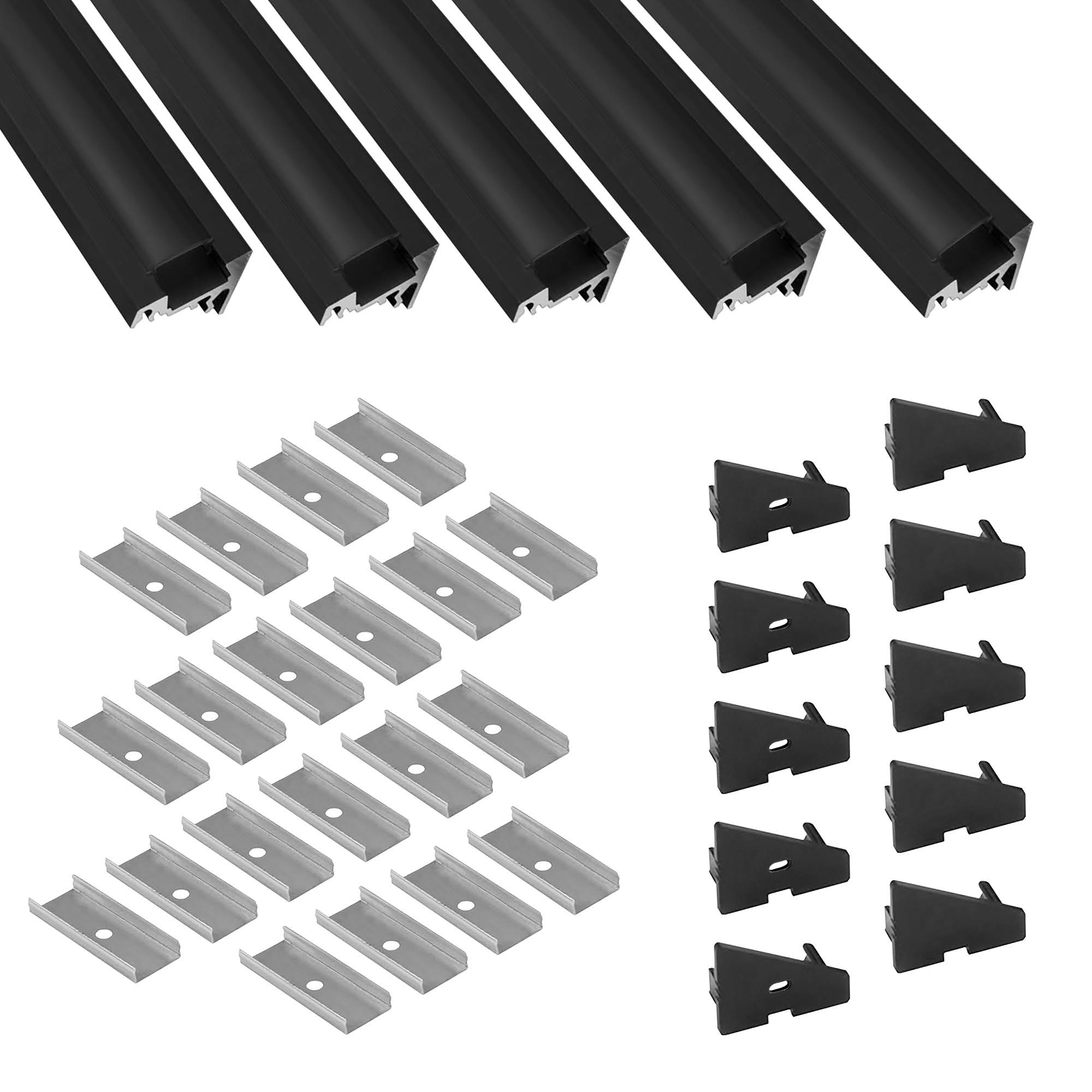 5x A20 LED Profil 2m - Schwarz inkl. Abdeckung schwarz, Halter & Endkappen 5x A20 LED Profil 2m - Schwarz inkl. Abdeckung schwarz, Halter & Endkappen