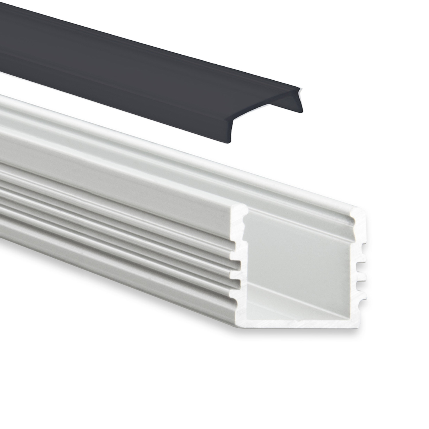 GX-PL2 LED Aufbau-Profil 200 cm, hoch, LED Stripes max. 12mm, silber 2m Abdeckung schwarz