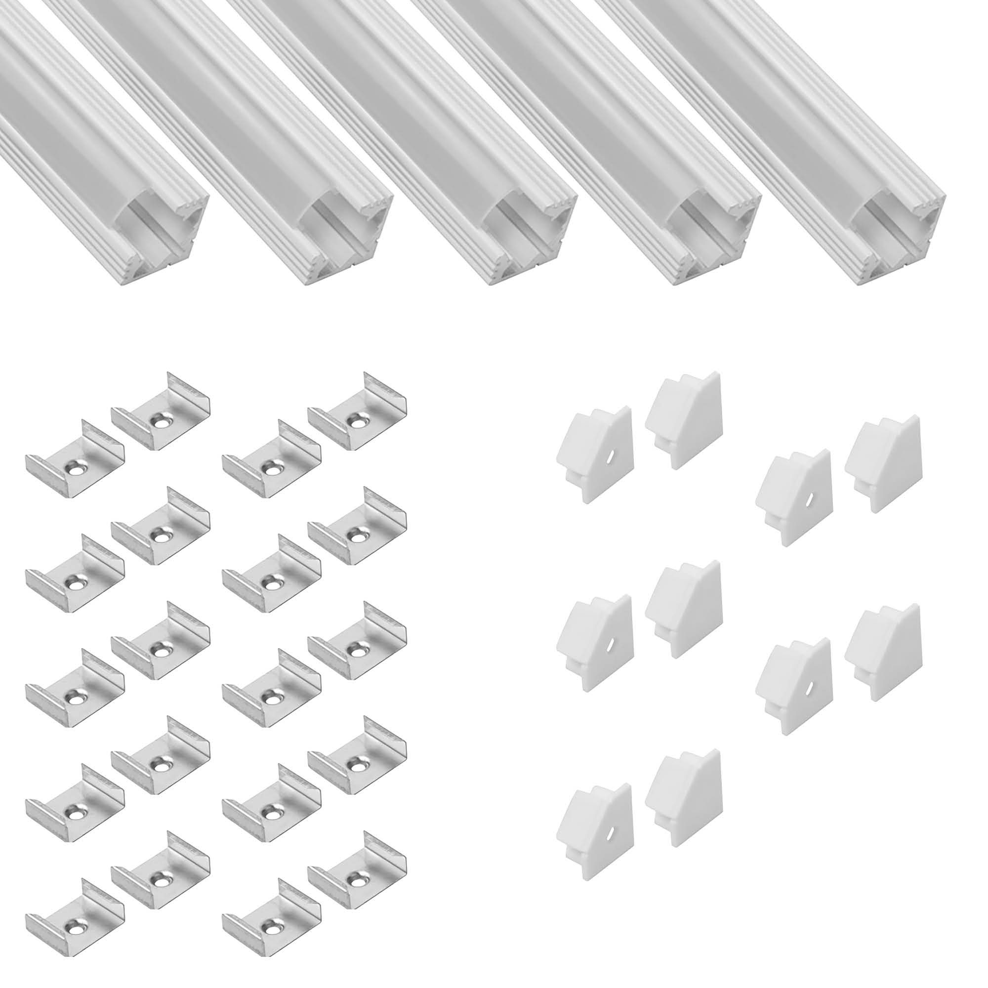 5x A19 LED Profil 2m - Weiss inkl. Abdeckung opal, Halter & Endkappen 5x A19 LED Profil 2m - Weiss inkl. Abdeckung opal, Halter & Endkappen