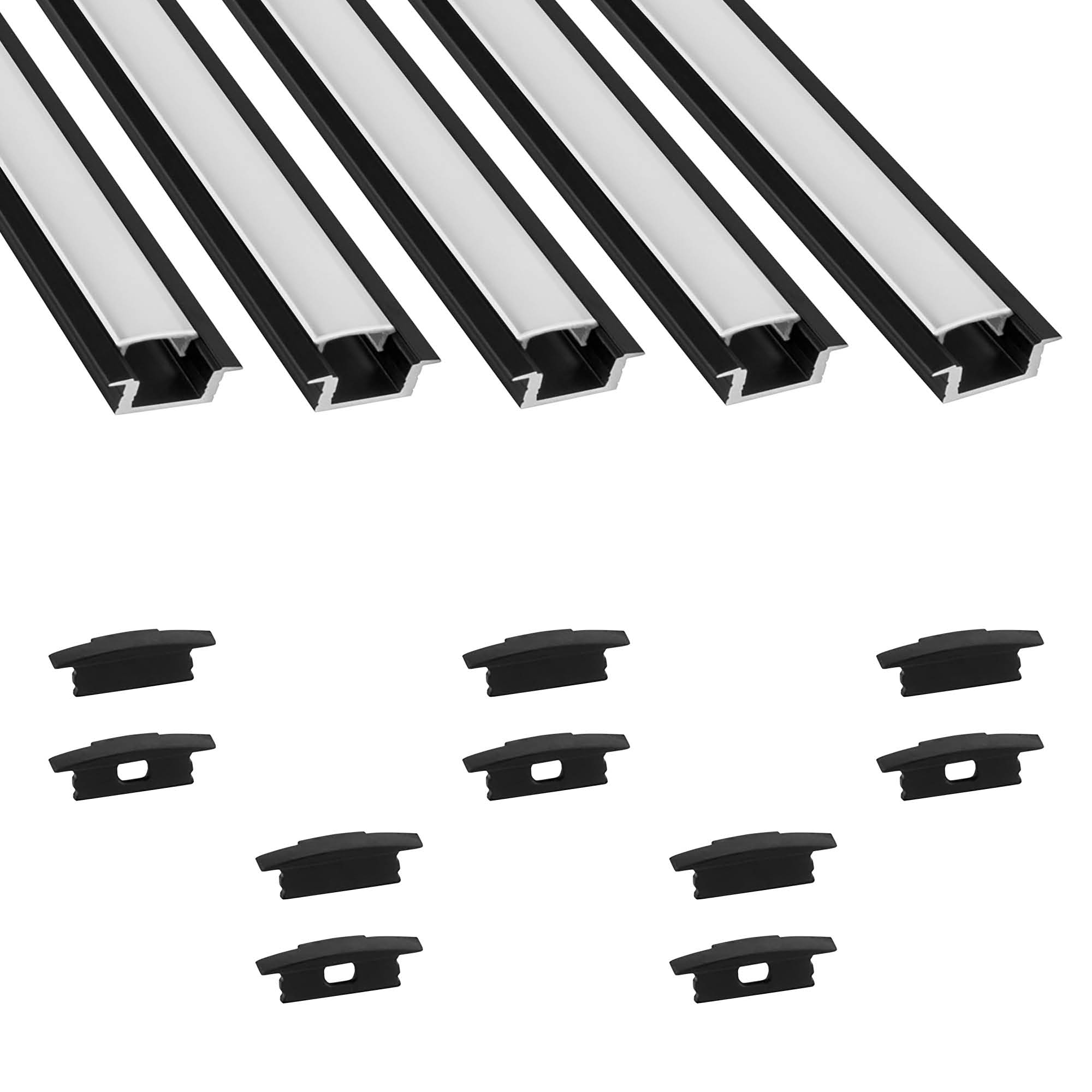 5x A25 LED Profil 2m - Schwarz inkl. Abdeckung milky & Endkappen 5x A25 LED Profil 2m - Schwarz inkl. Abdeckung milky & Endkappen