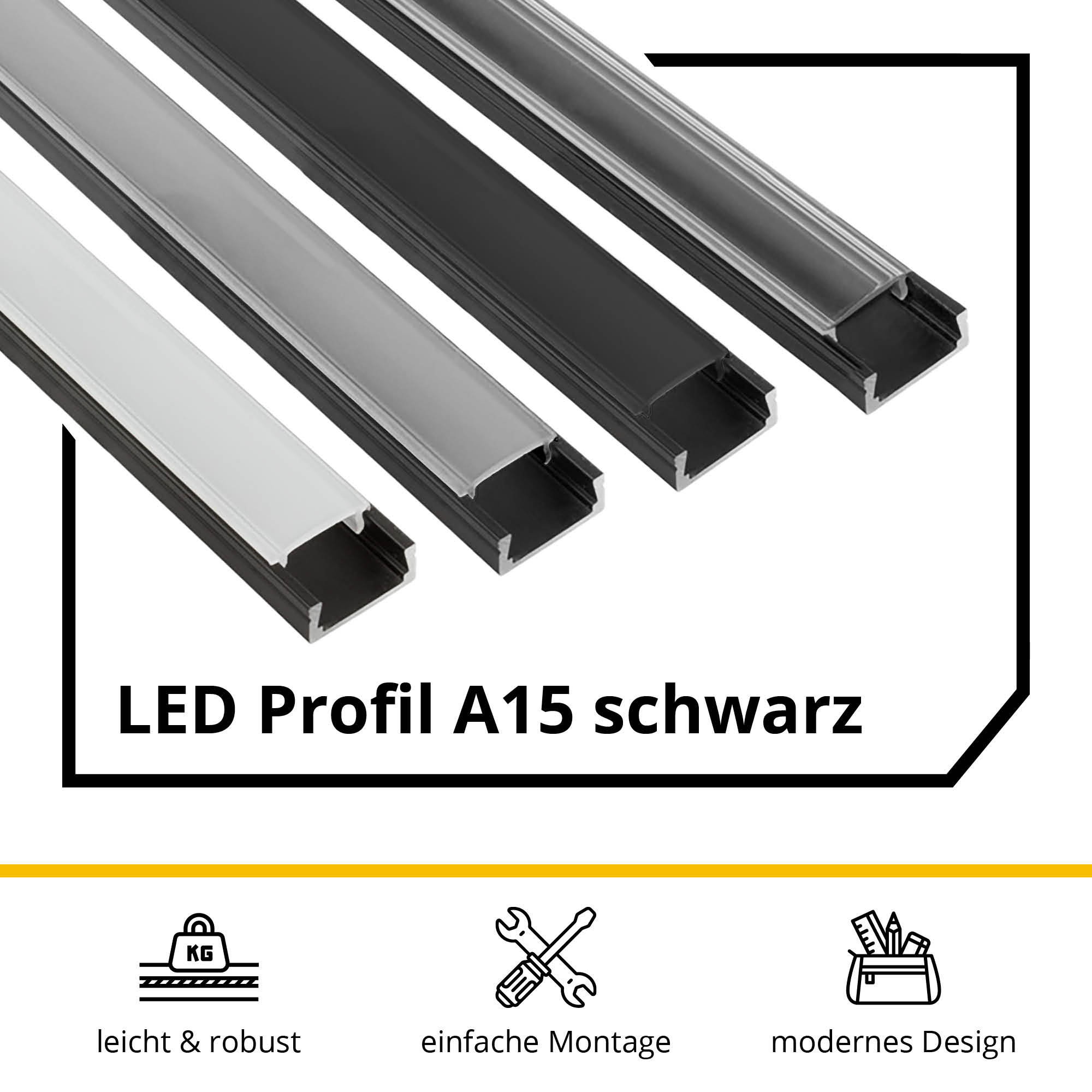 A15 LED Profil Schwarz 2x Halter kunststoff