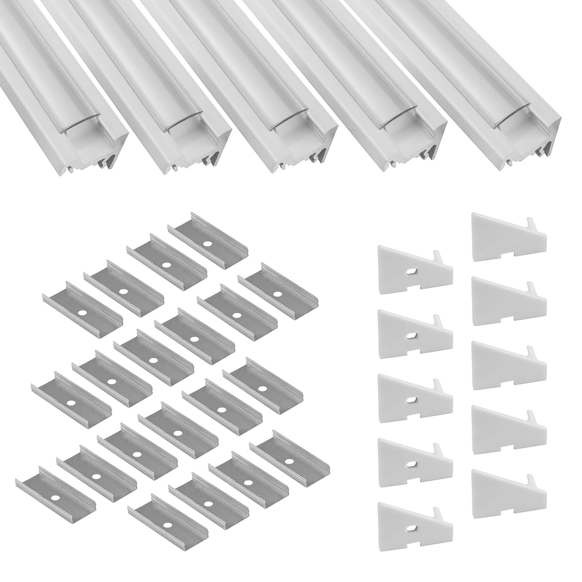 5x A20 LED Profil 2m - Weiss inkl. Abdeckung klar, Halter & Endkappen 5x A20 LED Profil 2m - Weiss inkl. Abdeckung klar, Halter & Endkappen