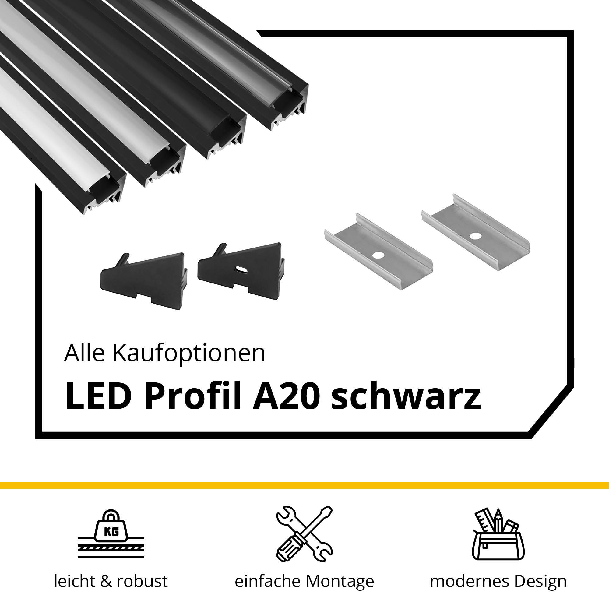 A20 LED Aluprofil Schwarz Eckprofil 30° 2m milky