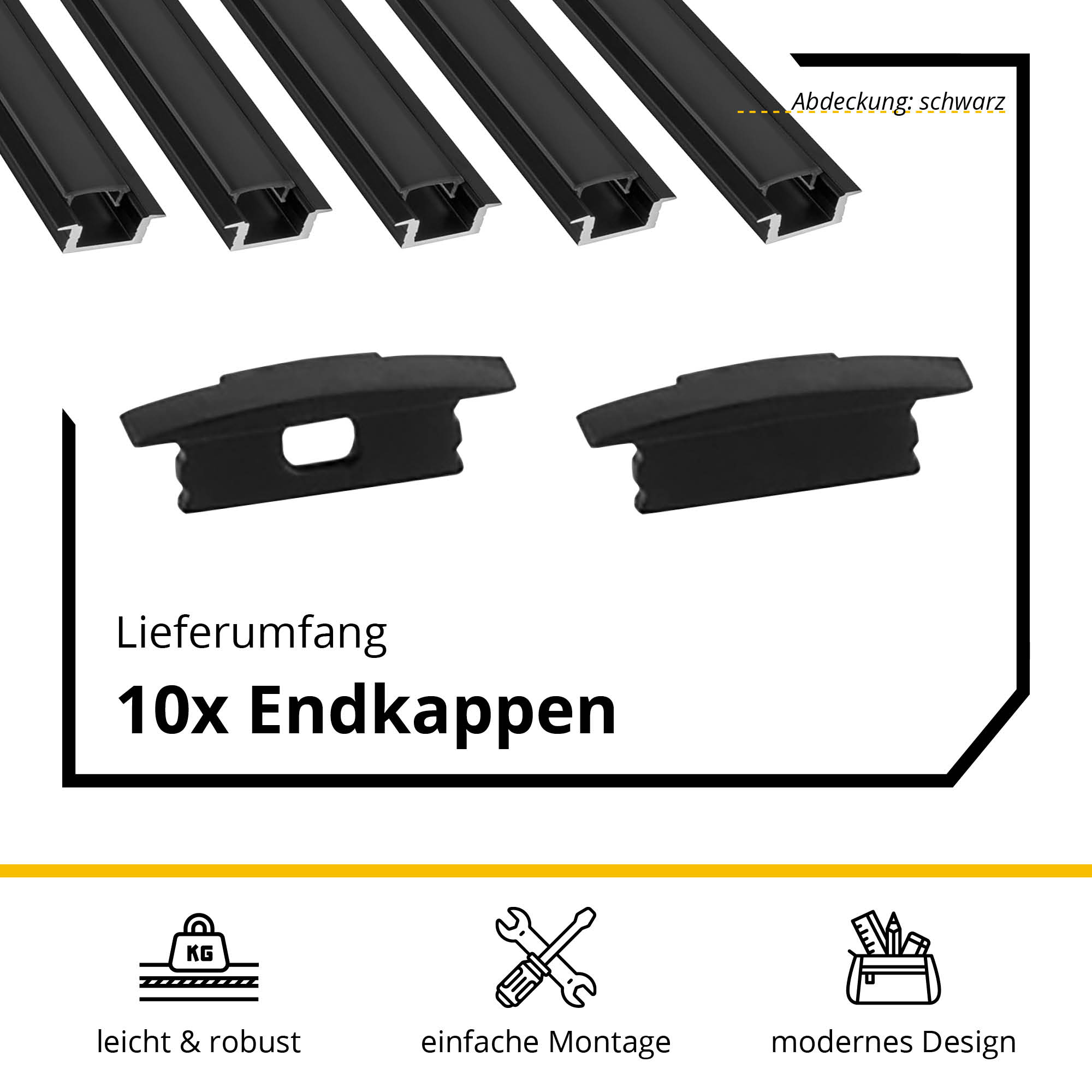 5x A25 LED Profil 2m - Schwarz inkl. Abdeckung schwarz & Endkappen 5x A25 LED Profil 2m - Schwarz inkl. Abdeckung schwarz & Endkappen