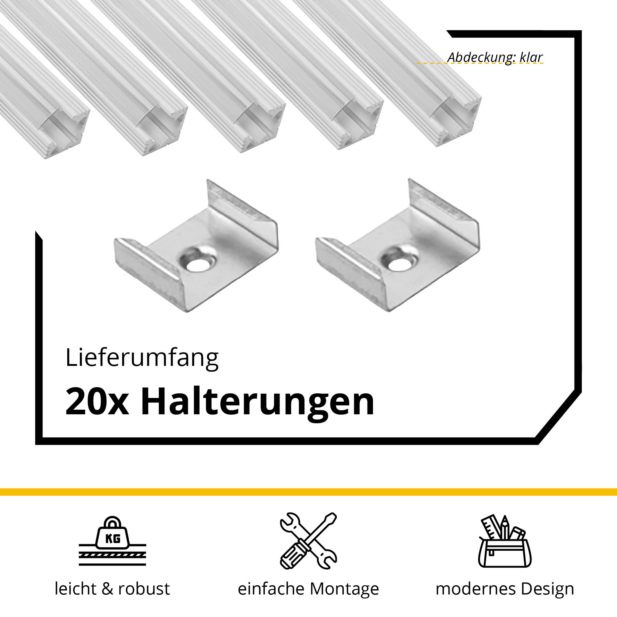 5x A19 LED Profil 2m - Weiss inkl. Abdeckung klar, Halter & Endkappen 5x A19 LED Profil 2m - Weiss inkl. Abdeckung klar, Halter & Endkappen