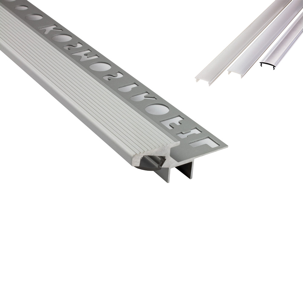 T-40 20° LED Alu Fliesenprofil Treppenprofil Stufen 10mm silber 1m klar T-40 20° LED Alu Fliesenprofil Treppenprofil Stufen 10mm silber