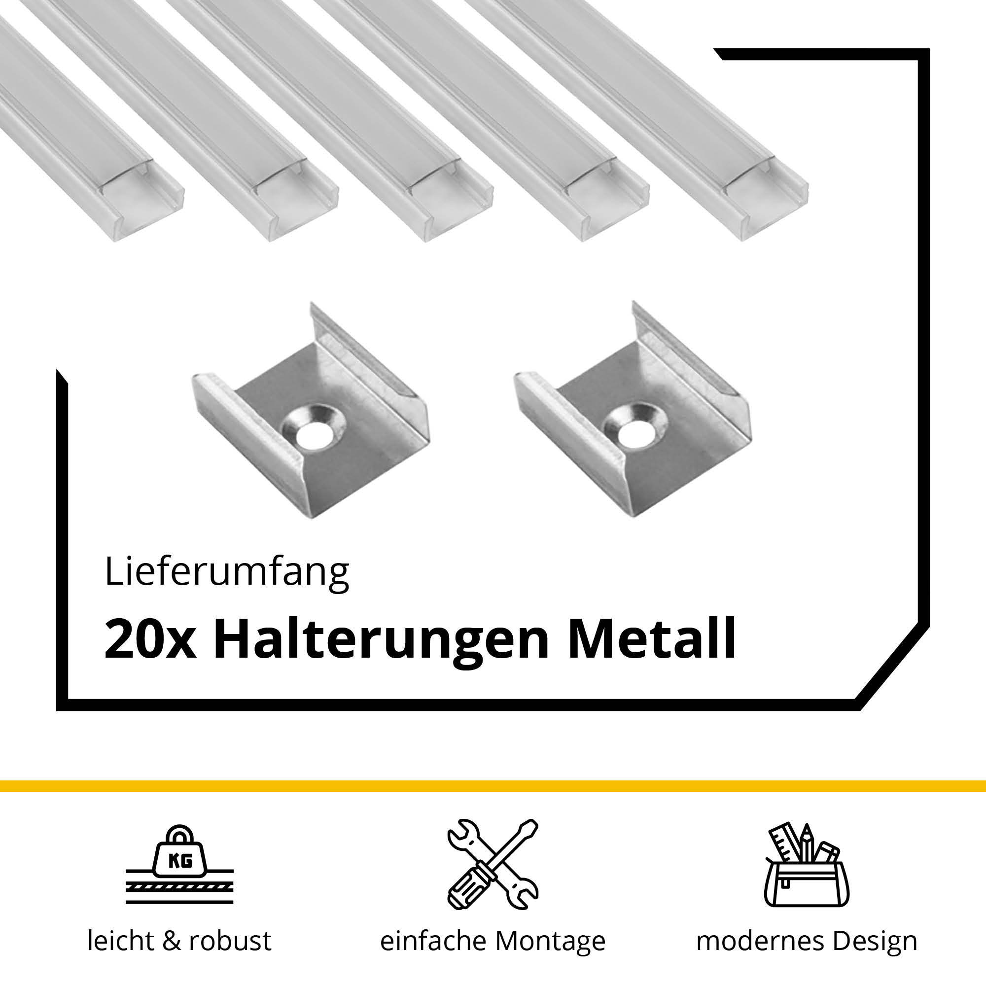 5x A15 LED Profil 2m - Weiss inkl. Abdeckung klar, Halter & Endkappen 5x A15 LED Profil 2m - Weiss inkl. Abdeckung klar, Halter & Endkappen