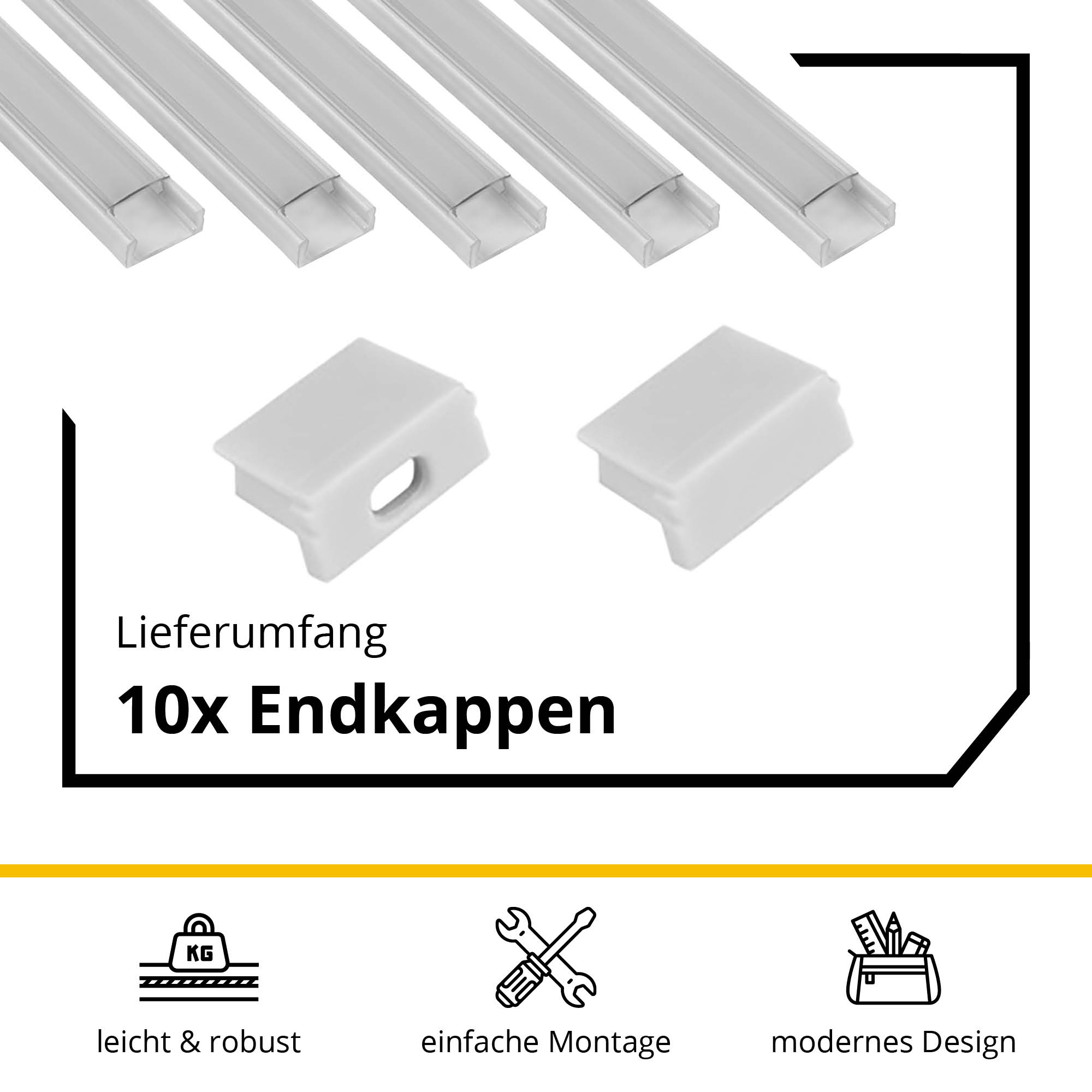 5x A15 LED Profil 2m - Weiss inkl. Abdeckung klar, Halter & Endkappen 5x A15 LED Profil 2m - Weiss inkl. Abdeckung klar, Halter & Endkappen