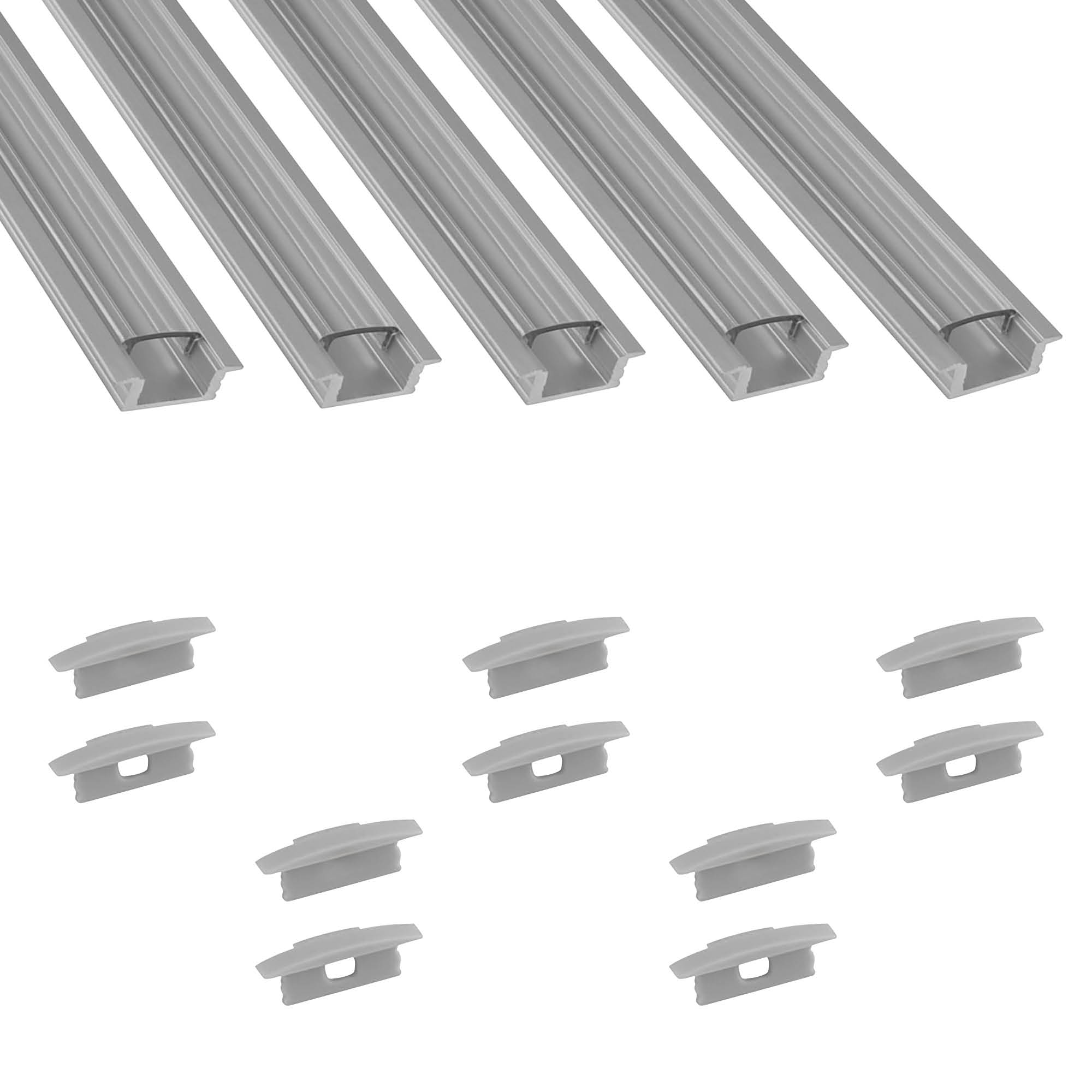 5x A25 LED Profil 2m - Silber inkl. Abdeckung klar & Endkappen 5x A25 LED Profil 2m - Silber inkl. Abdeckung klar & Endkappen