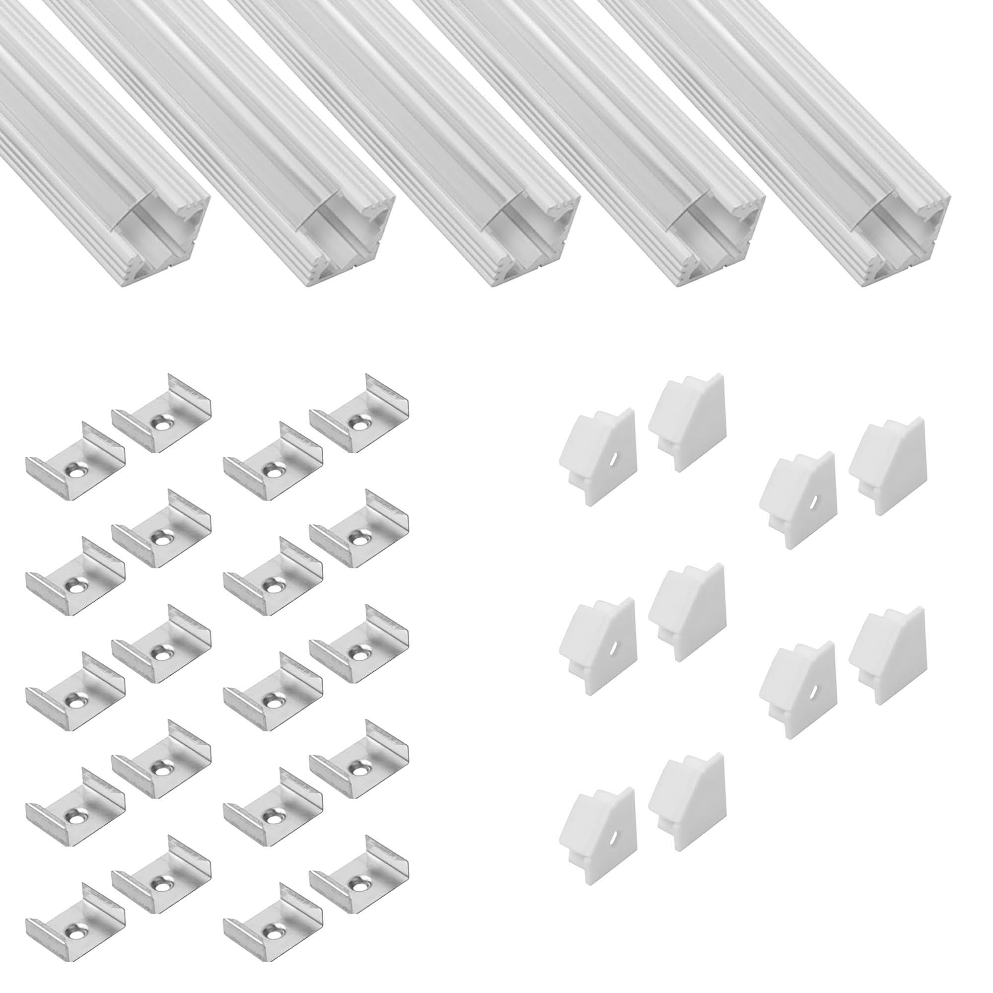 5x A19 LED Profil 2m - Weiss inkl. Abdeckung klar, Halter & Endkappen 5x A19 LED Profil 2m - Weiss inkl. Abdeckung klar, Halter & Endkappen