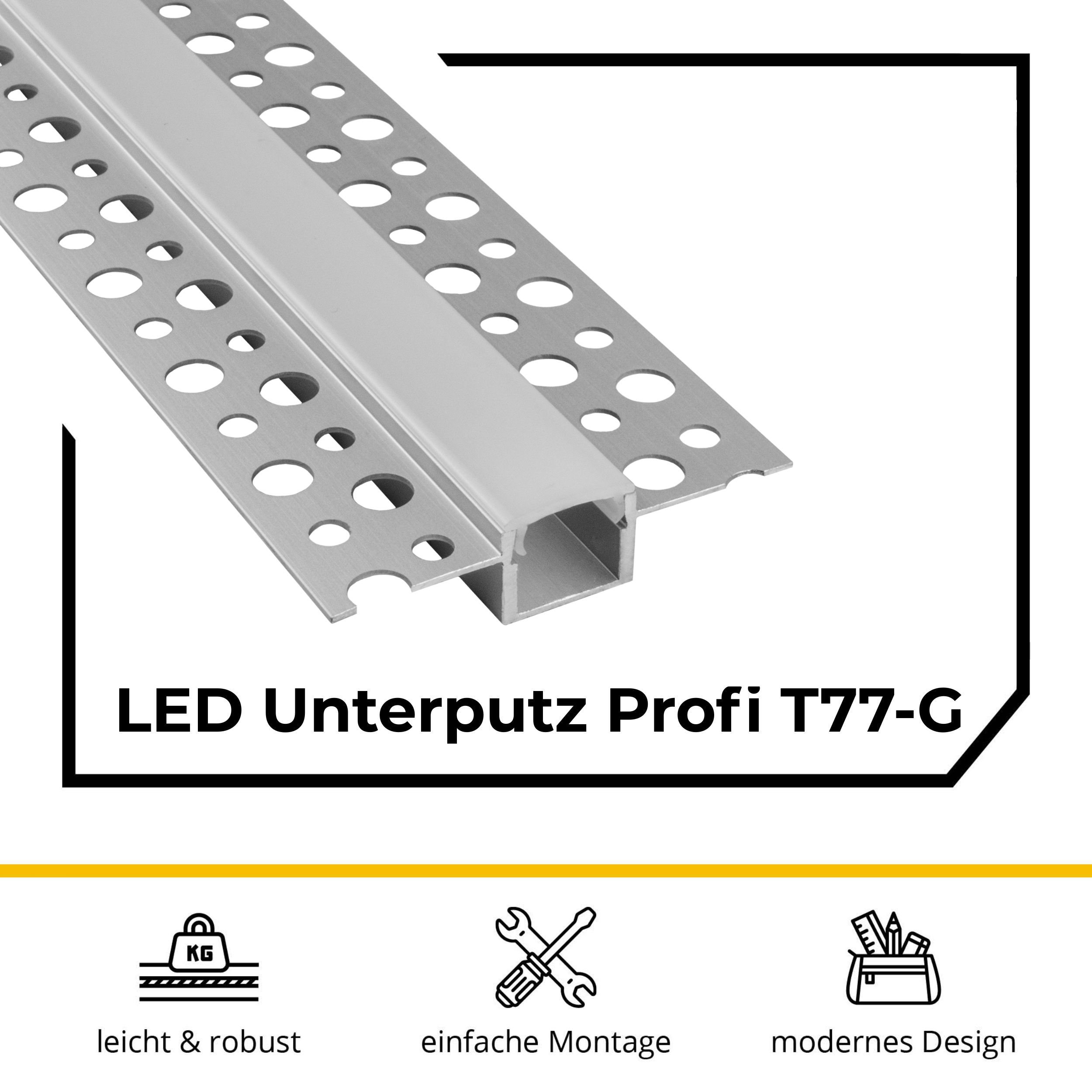 T77 LED Alu Unterputz Profil Trockenbau 11mm silber 2m milky