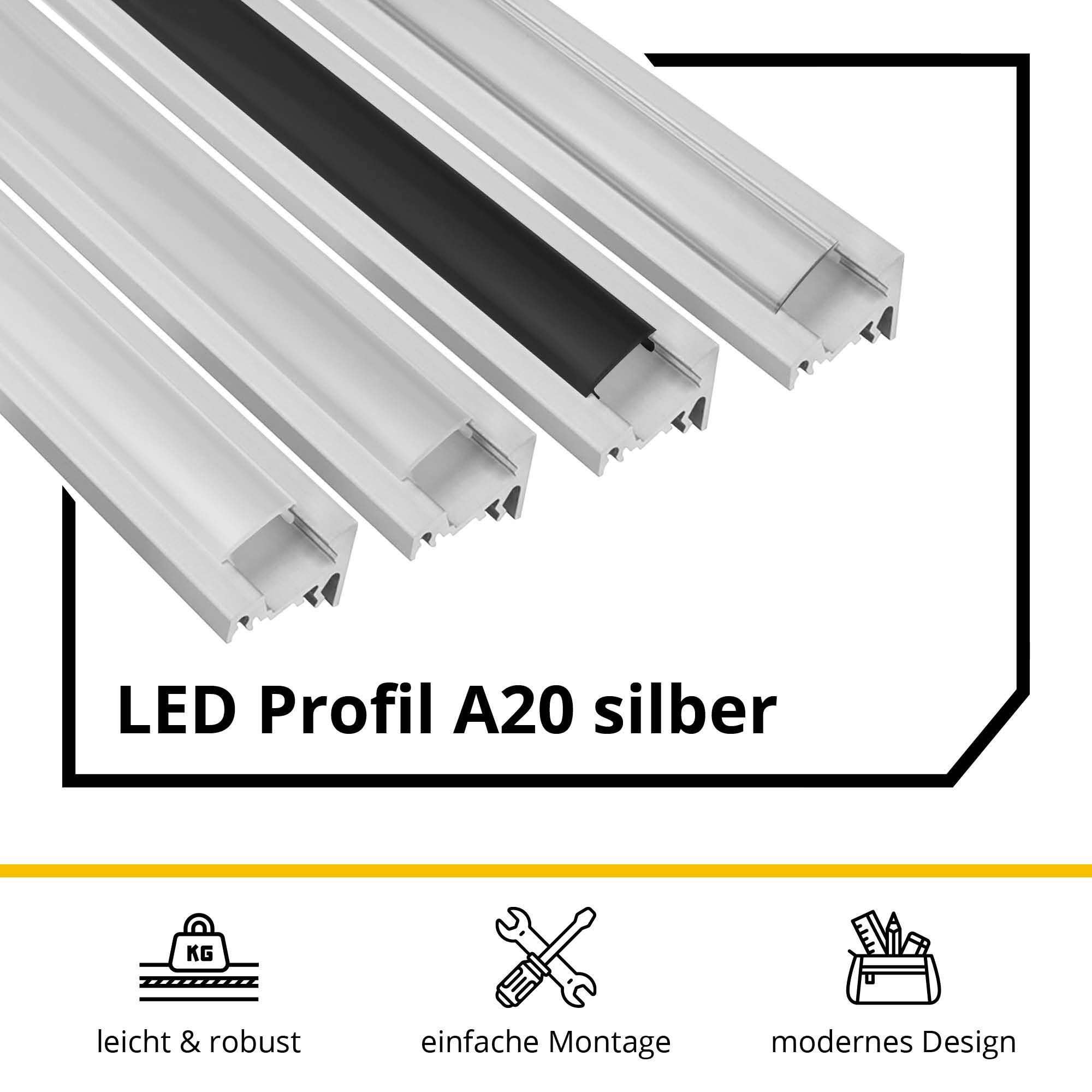 A20 LED Aluprofil Silber Eckprofil 30° 2 Halter metall
