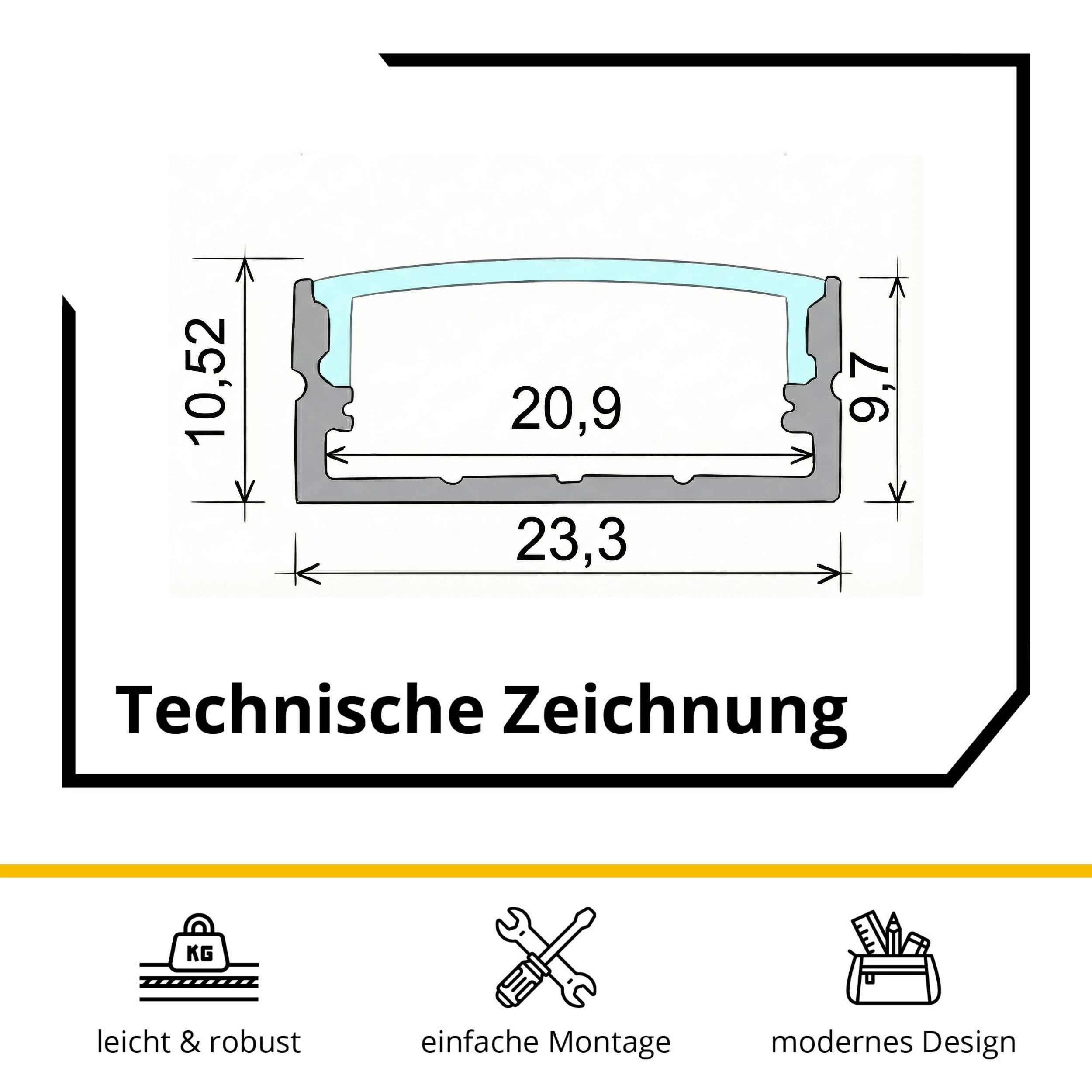 A23 LED Aluprofil Schwarz - 2x Halter