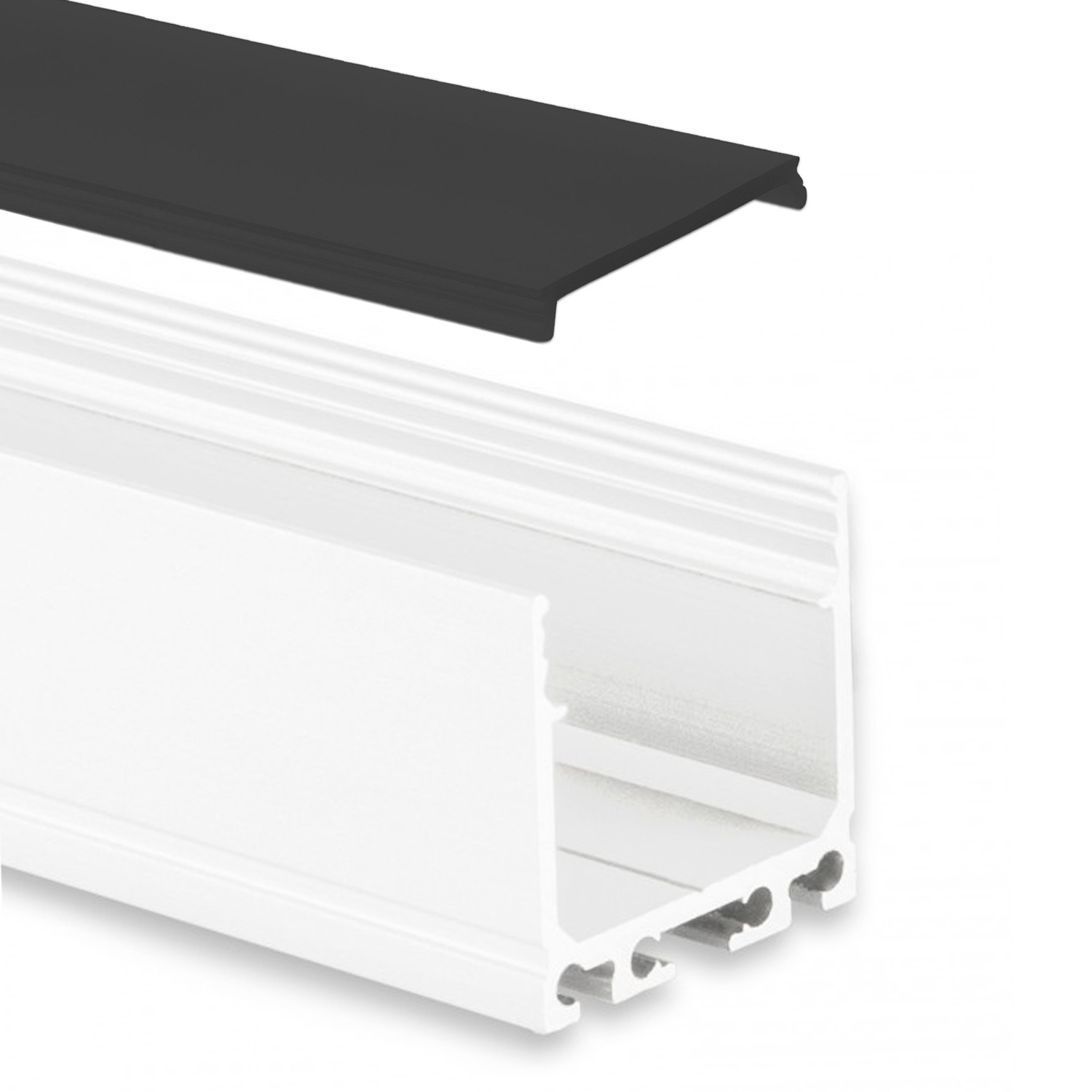GX-PN6n LED AUFBAU-Profil 200 cm, hoch, LED Stripes max. 24 mm, weiß RAL 9010 2m Abdeckung schwarz