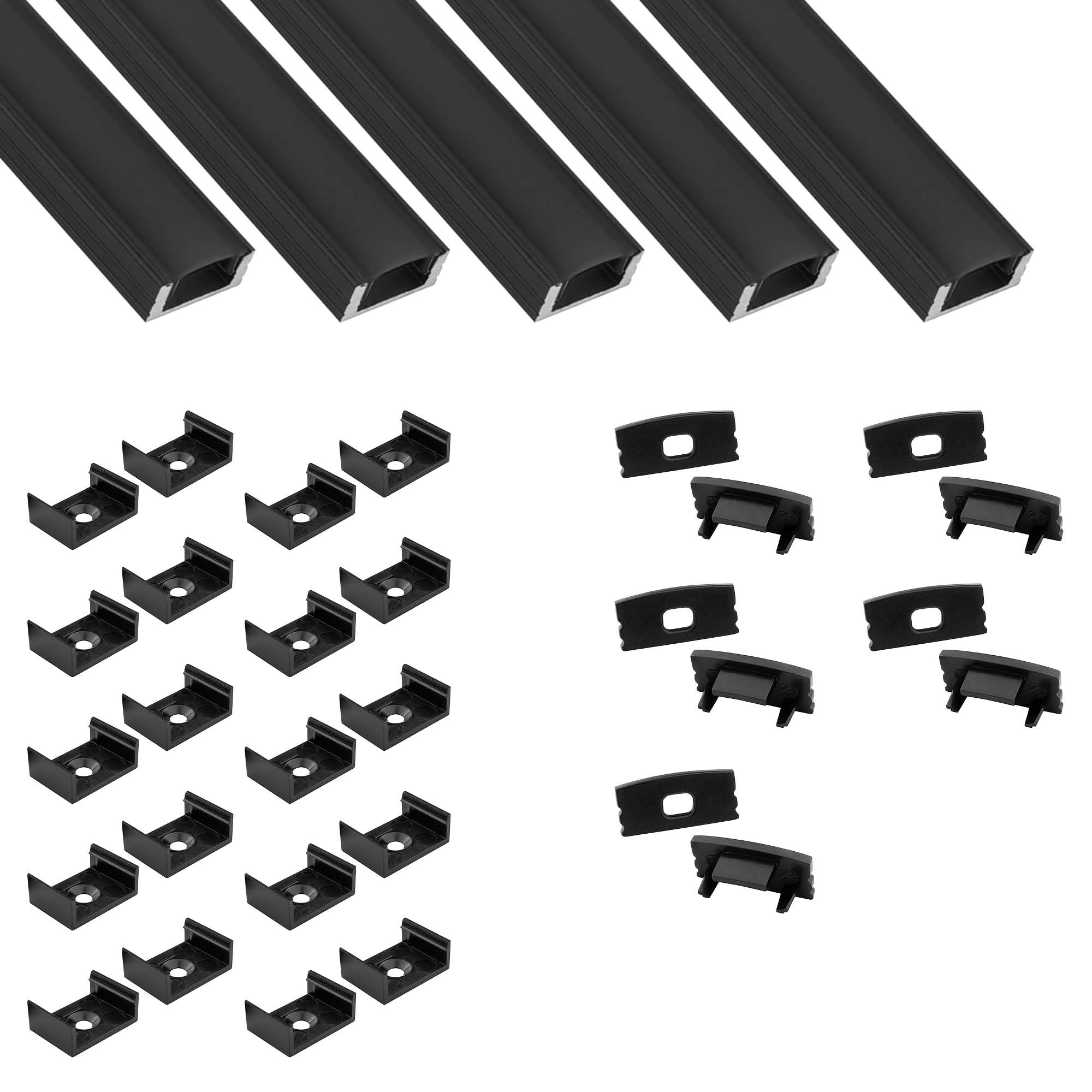 5x A17 LED Profil 2m - Schwarz inkl. Abdeckung schwarz, Halter & Endkappen 5x A17 LED Profil 2m - Schwarz inkl. Abdeckung schwarz, Halter & Endkappen