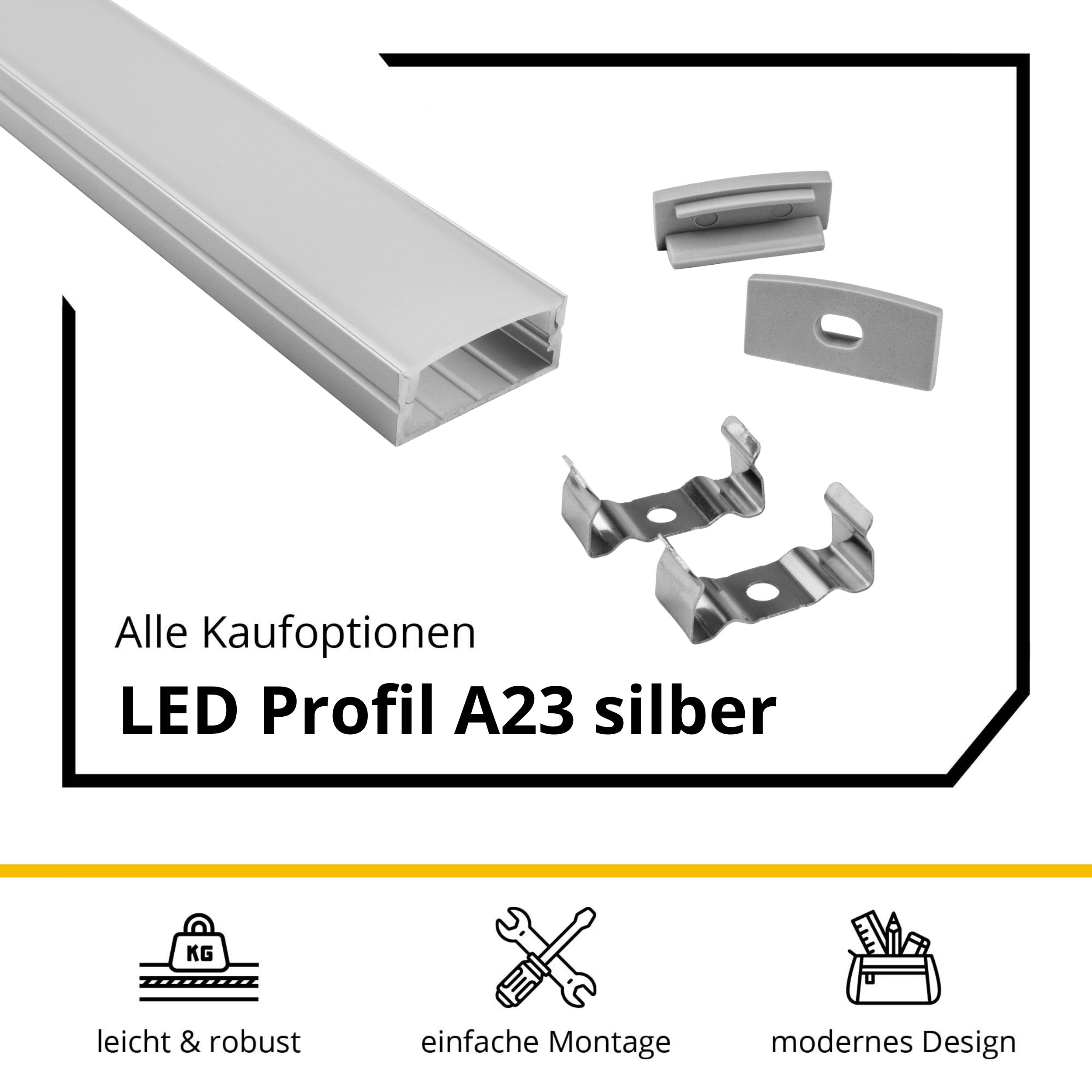 A23 LED Aluprofil Silber A23 LED Aluprofil Silber - 2x Halter