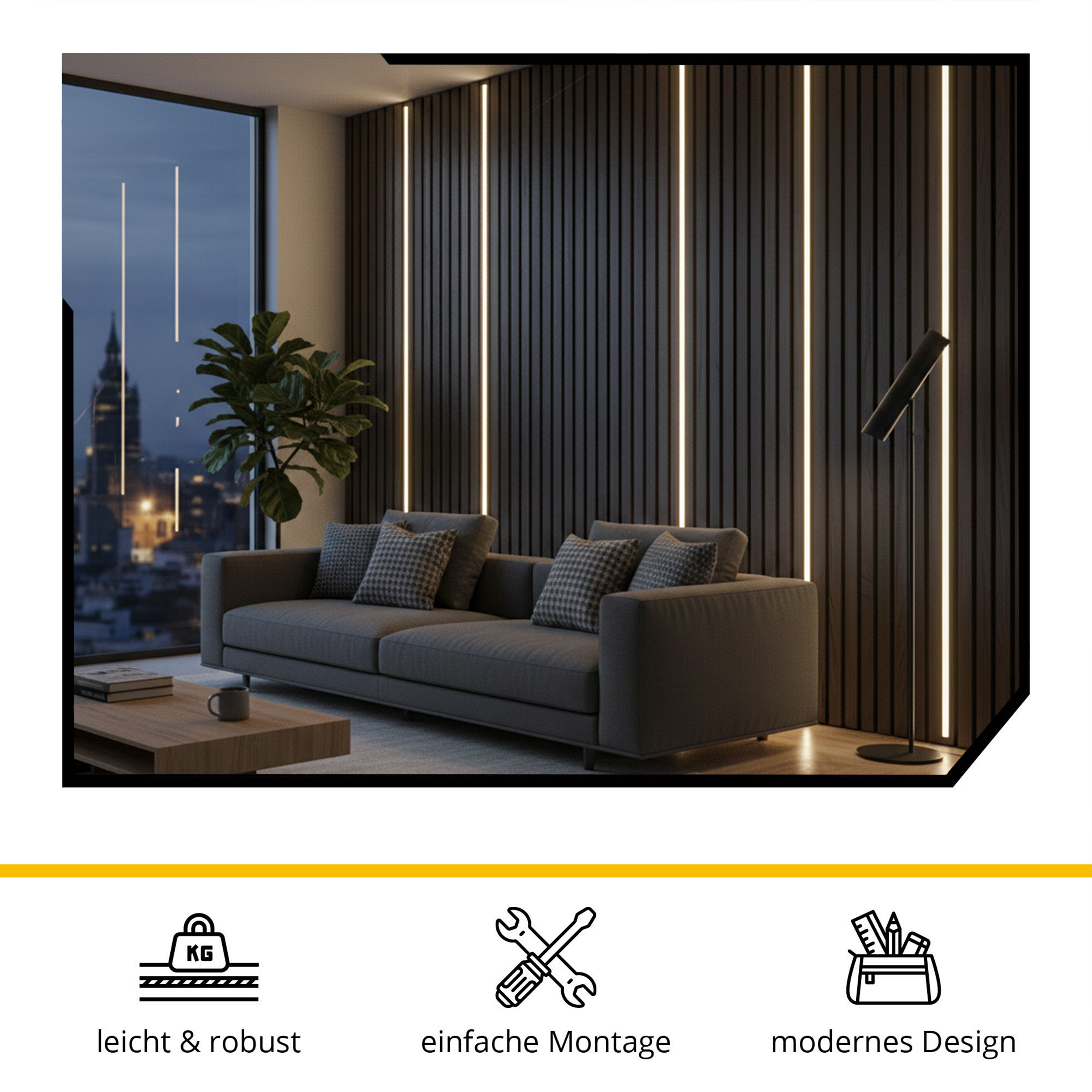 LED-Aluprofil für Akustikpaneele mit Abdeckung bündiger Einbau, opal/schwarz 2,7m Slim-Line LED-Aluprofil U-Profil 2,7m Schwarz Abdeckung Opal