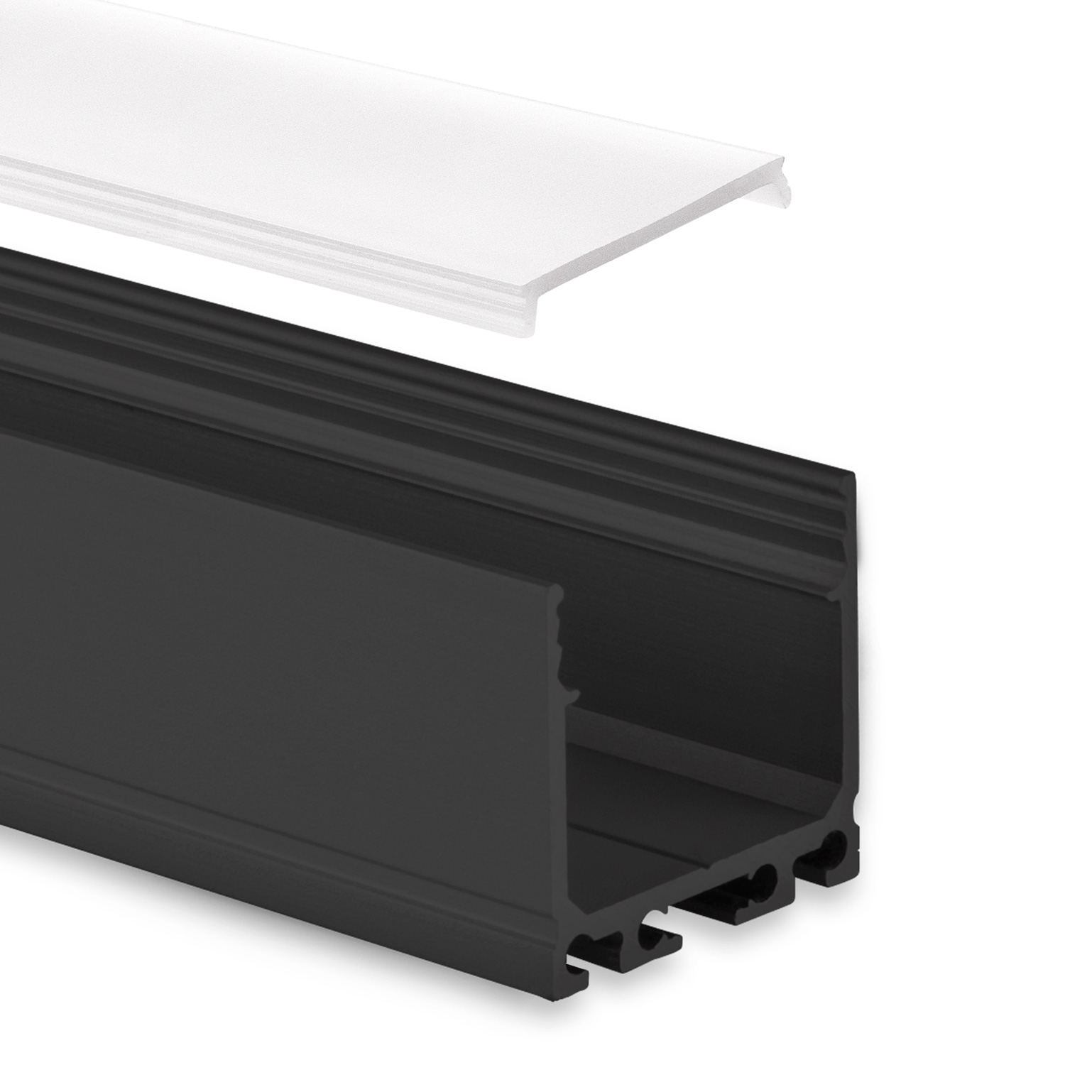GX-PN6n LED AUFBAU-Profil 200 cm, hoch, LED Stripes max. 24 mm, schwarz RAL 9005 2m Abdeckung opal GX-PN6n LED AUFBAU-Profil 200 cm, hoch, LED Stripes max. 24 mm, schwarz RAL 9005 2m Abdeckung opal