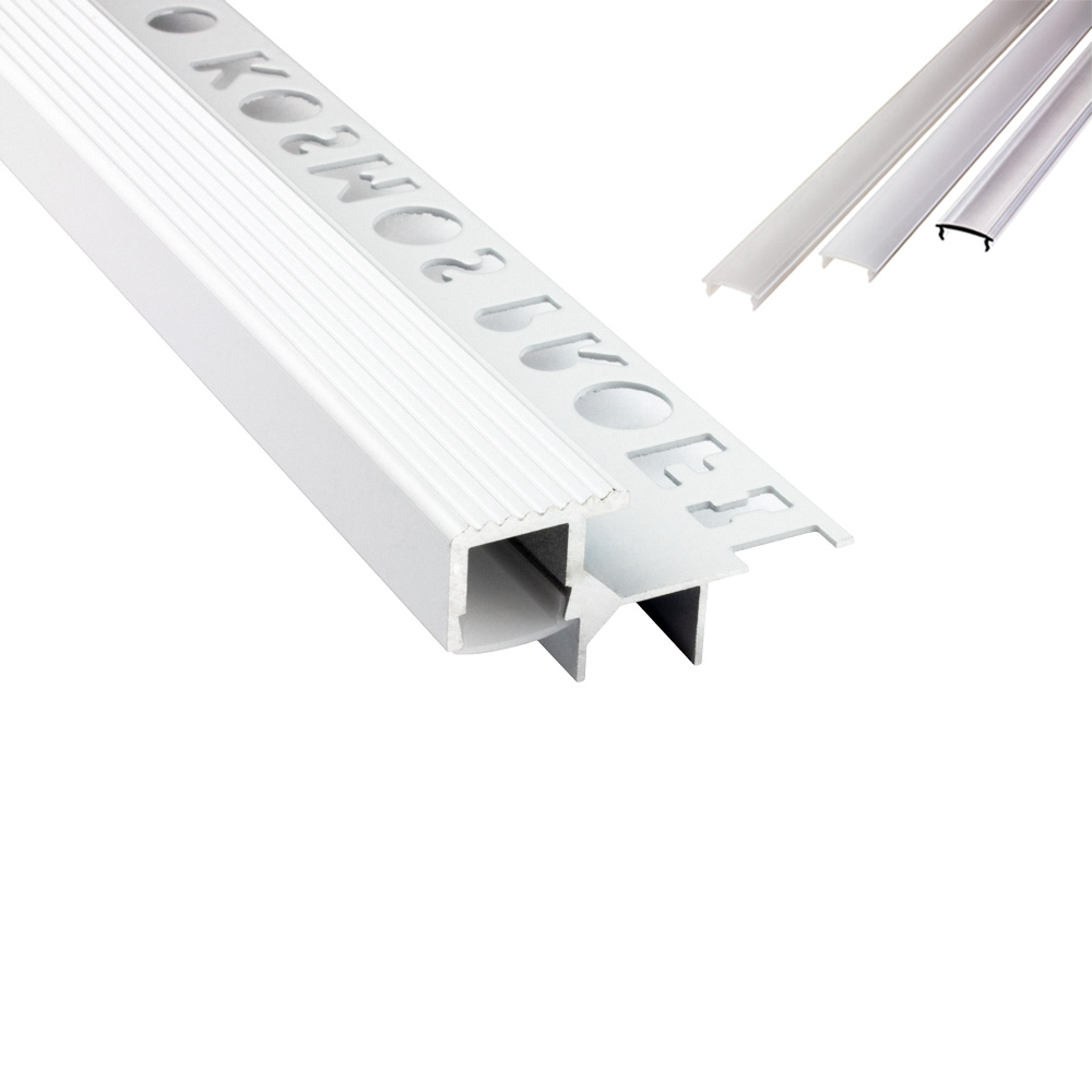 T-40 LED Alu Fliesenprofil Treppenprofil Stufen 12mm weiss 2m opal