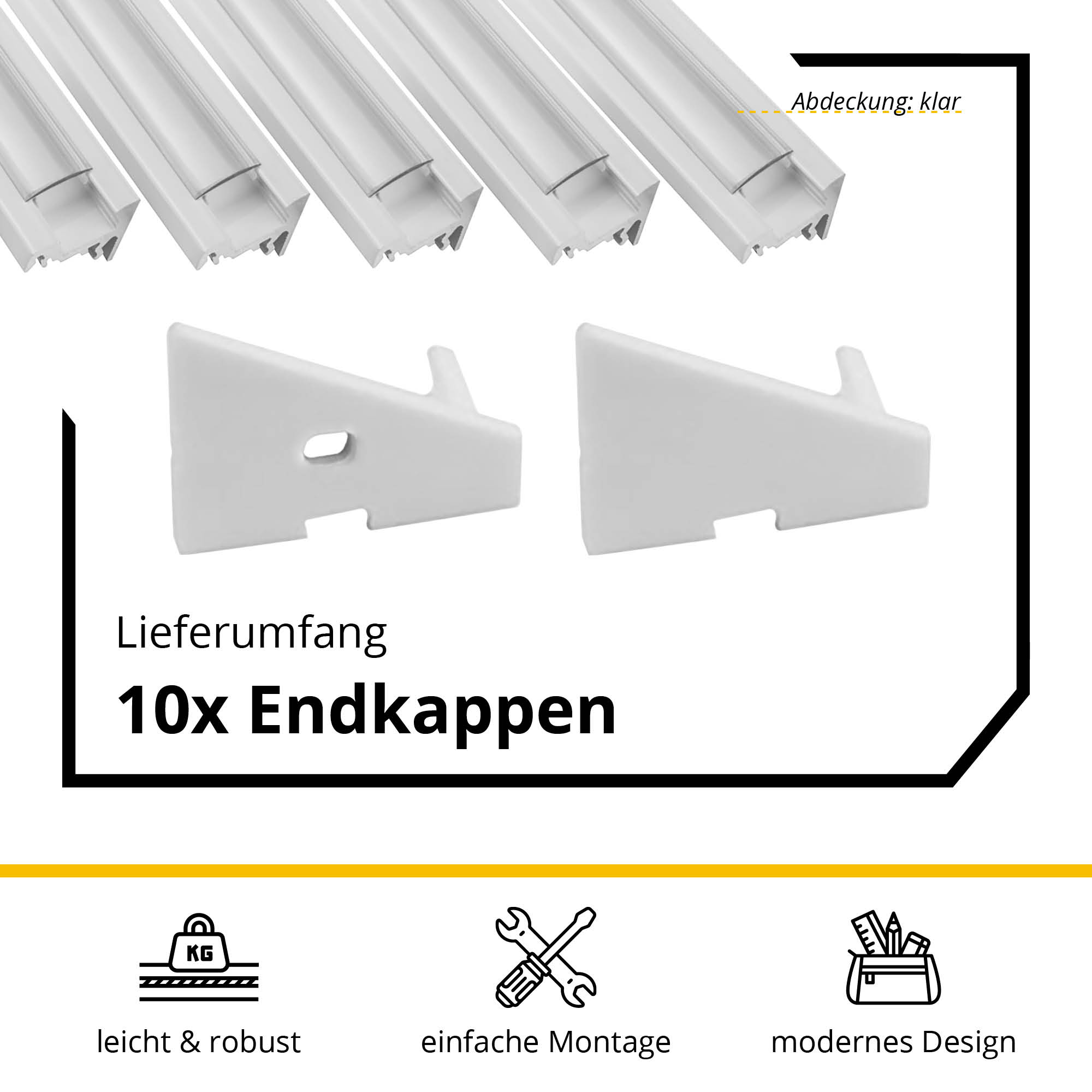 5x A20 LED Profil 2m - Weiss inkl. Abdeckung klar, Halter & Endkappen 5x A20 LED Profil 2m - Weiss inkl. Abdeckung klar, Halter & Endkappen