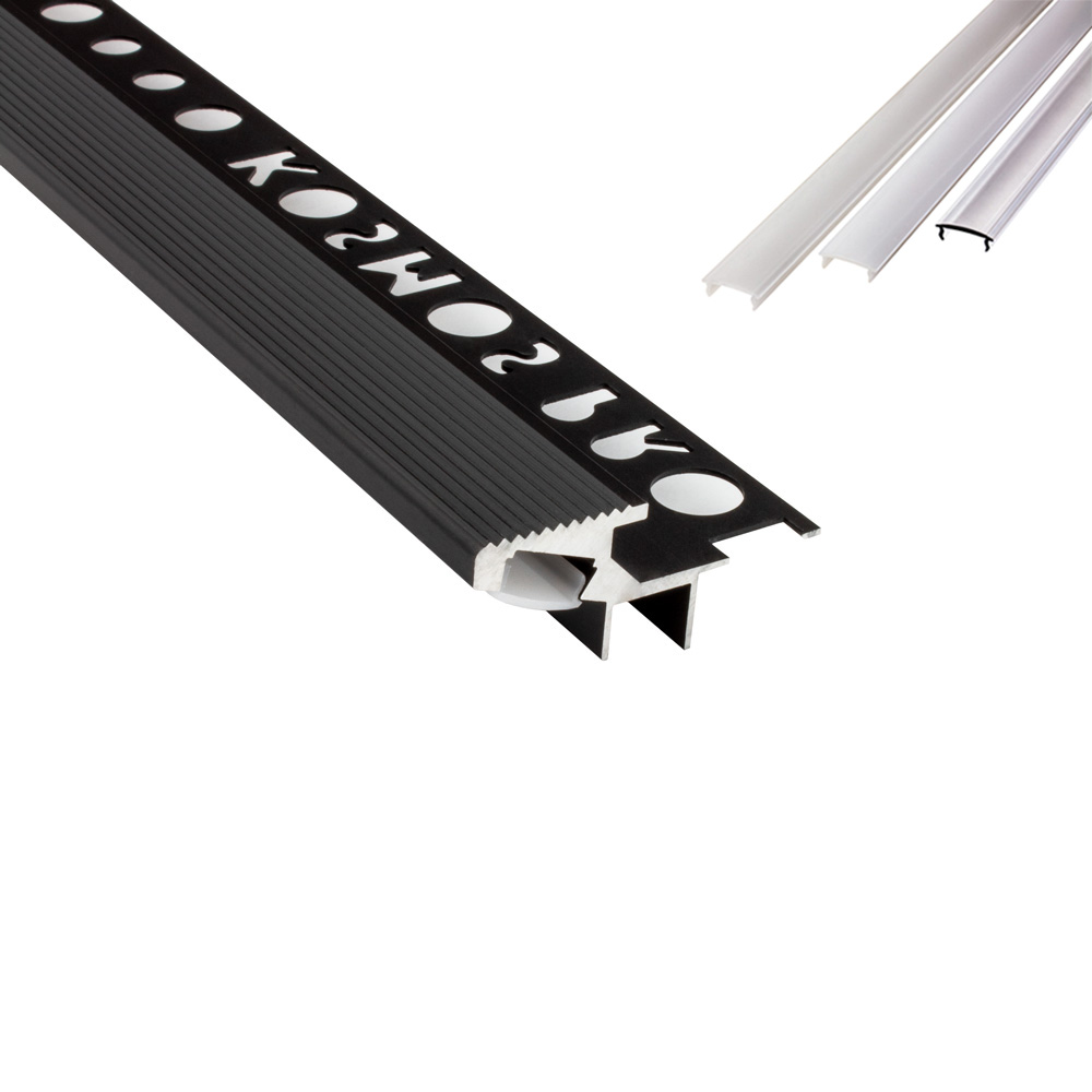 T-40 20° LED Alu Fliesenprofil Treppenprofil Stufen 10mm schwarz 2m opal