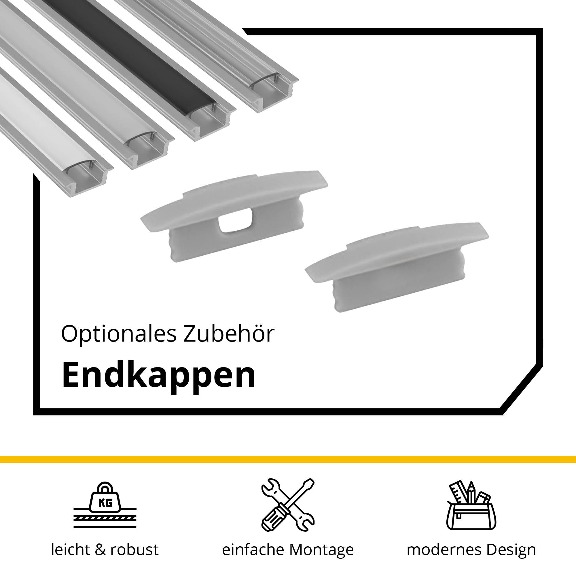 A25 LED Aluprofil Einbauprofil Silber 2x Endkappen A25 LED Aluprofil Einbauprofil Silber 2m Abdeckung milky