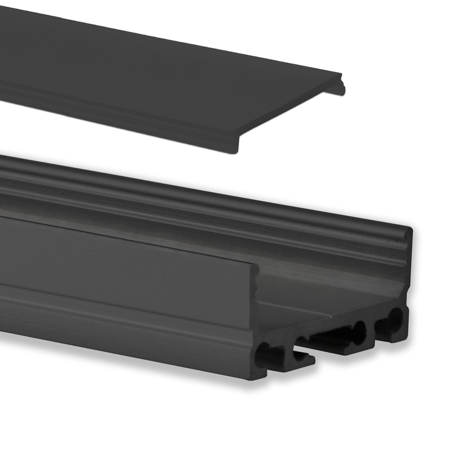 GX-PN4 LED AUFBAU-Profil 200 cm, flach, LED Stripes max. 24mm, schwarz RAL 9005 2m Abdeckung schwarz GX-PN4 LED AUFBAU-Profil 200 cm, flach, LED Stripes max. 24mm, schwarz RAL 9005 2m Abdeckung schwarz
