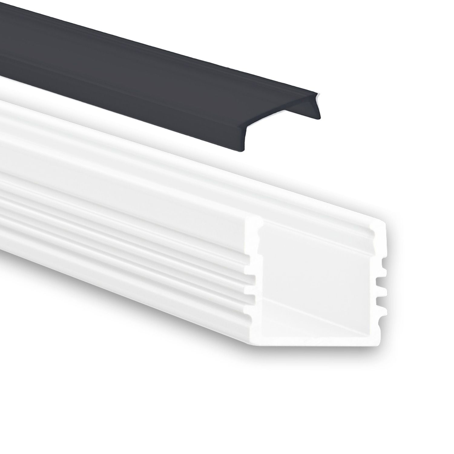 GX-PL2 LED Aufbau-Profil 200 cm, hoch, LED Stripes max. 12mm, weiß RAL 9010 2m Abdeckung schwarz