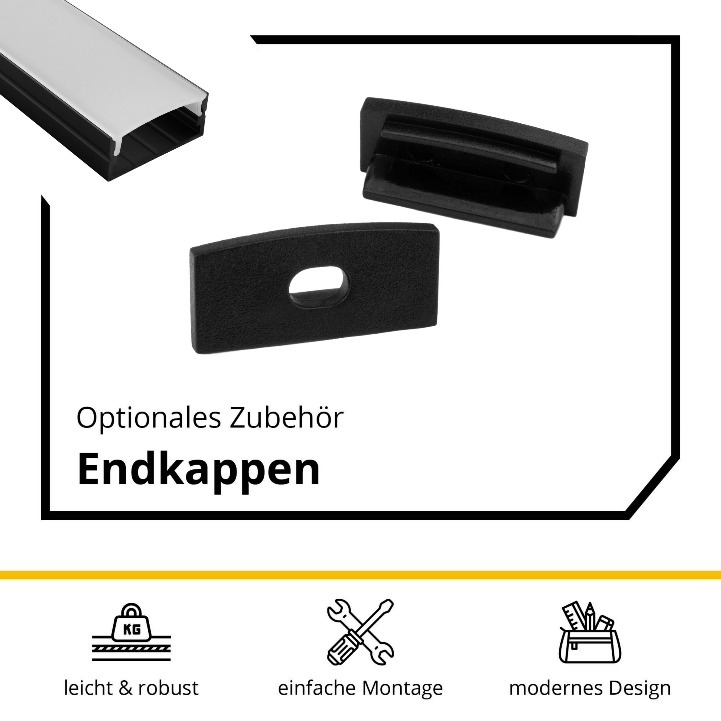 A23 LED Aluprofil Schwarz A23 LED Aluprofil Schwarz - 2x Halter